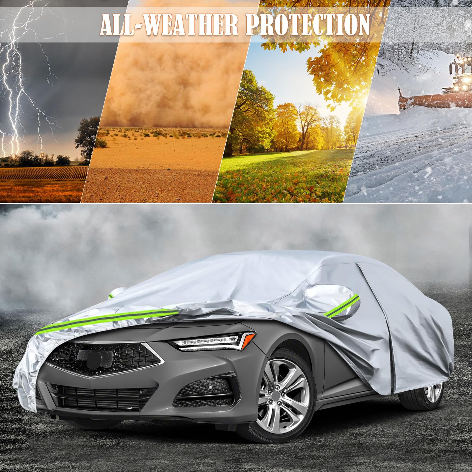 Waterproof Car Covers Replace For 2015-2024 Acura Tlx, 6 Layers Silver All Weather Car Cover With Zipper Door & Windproof Bands