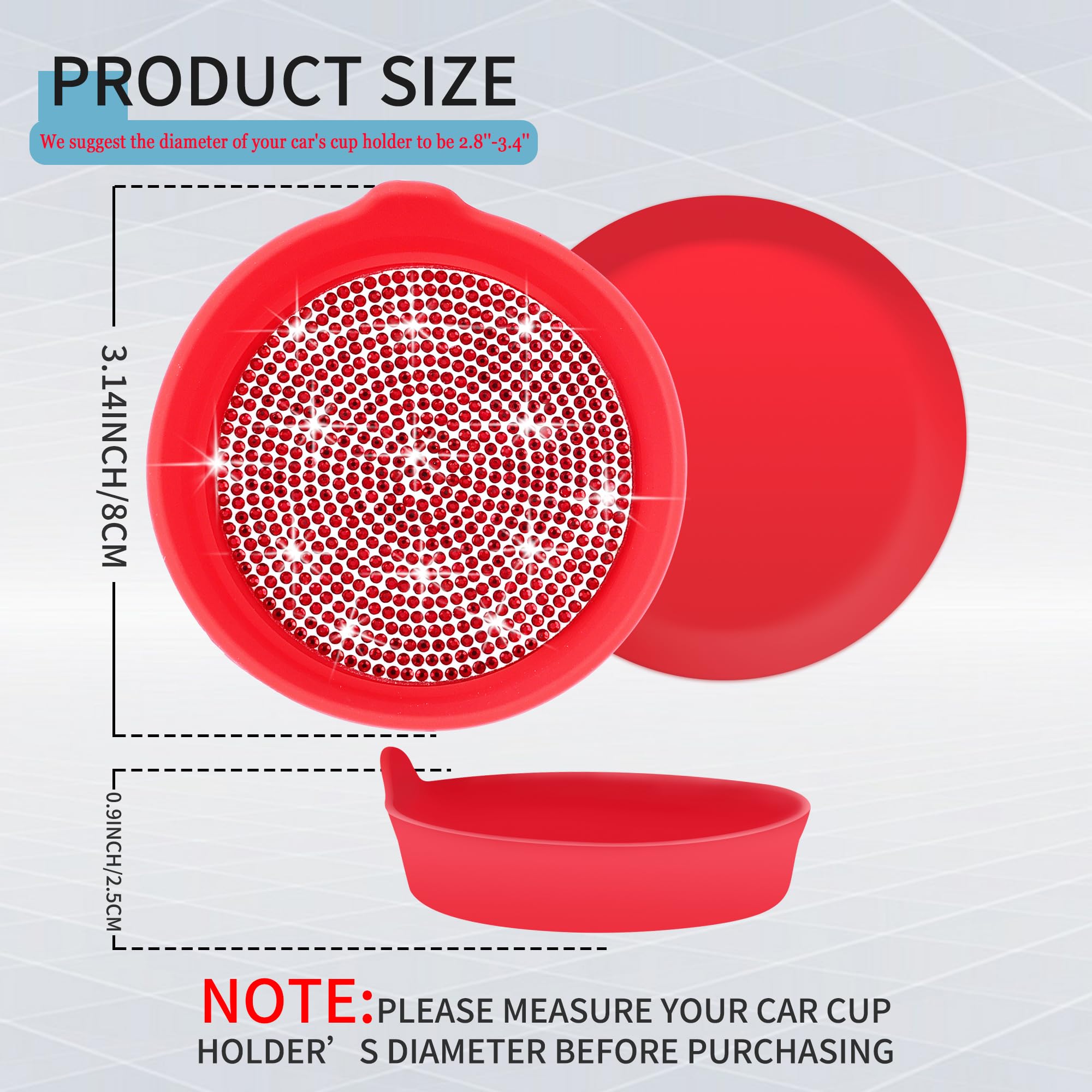 Amooca Car Cup Coaster Universal Non-Slip Cup Holders Bling Crystal Rhinestone Car Interior Accessories 2 Pack Red Whole Rhinest