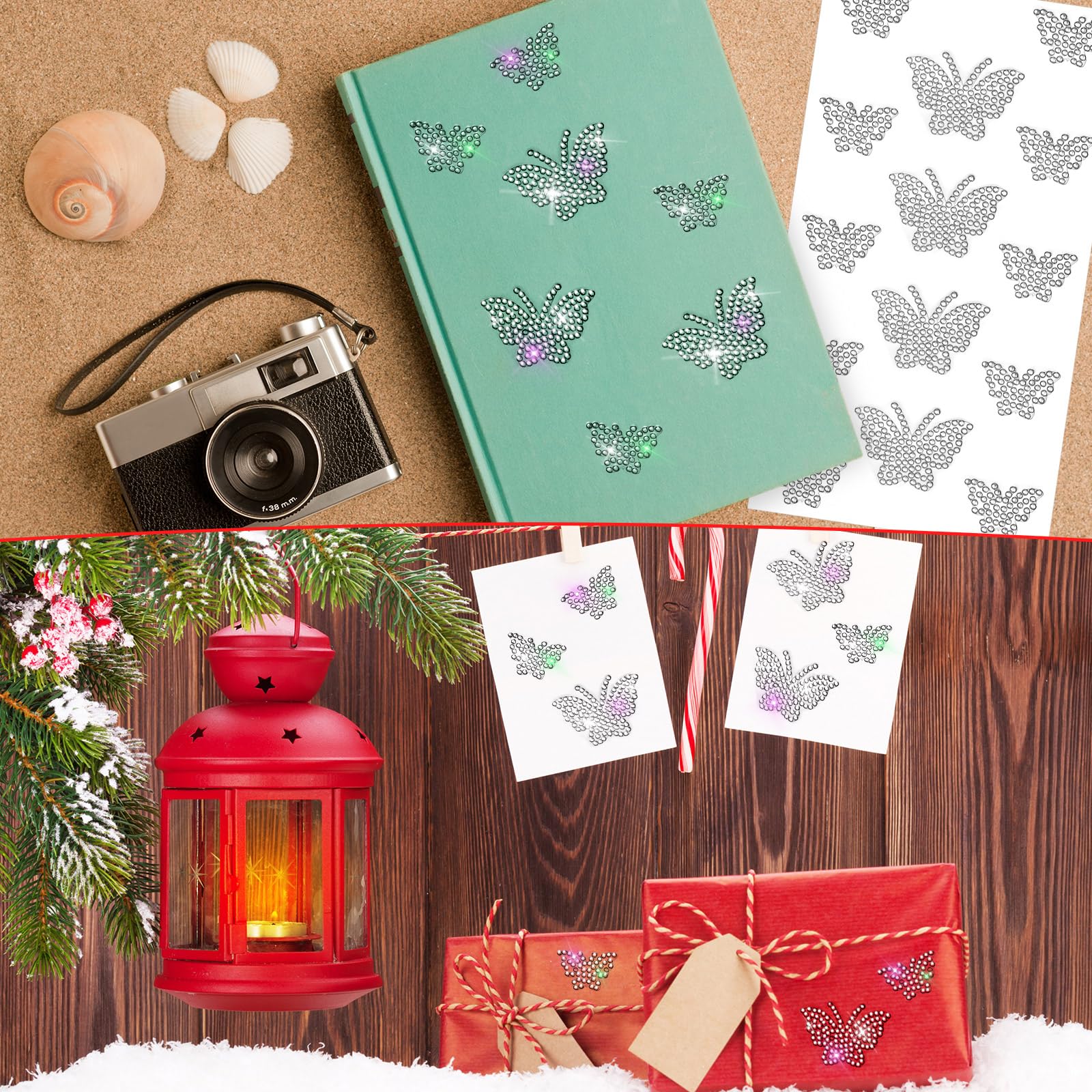 56 Pcs Rhinestone Butterfly Stickers Glitter Bling Butterfly Decals Crystal Self Adhesive Sticker For Christmas Handicrafts Holi
