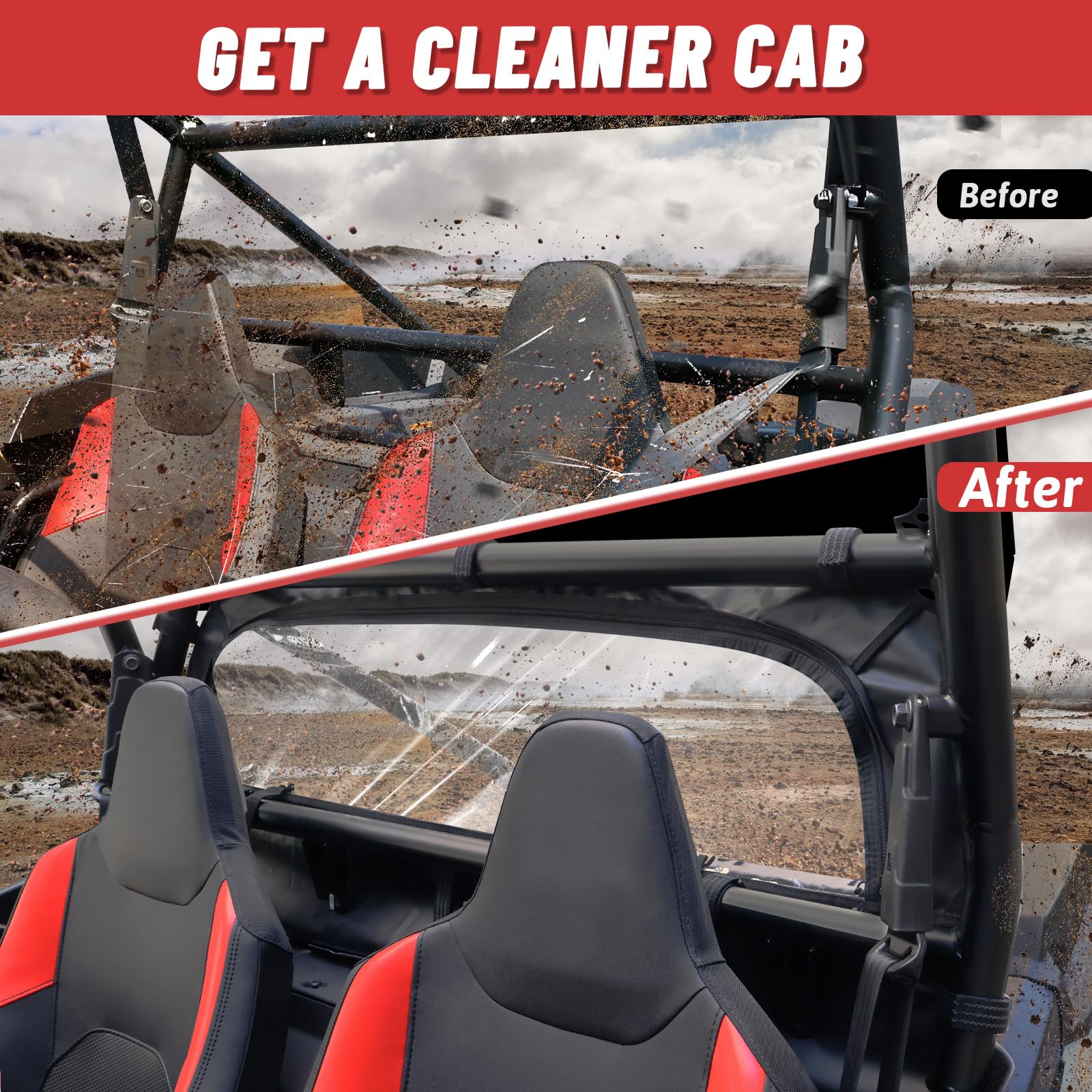 StarknightMT RZR XP 1000 Soft Rear Windshield Compatible with Polaris 2024 2025 XP 1000/XP 4 1000 Back Dust Panel Waterproof Bac