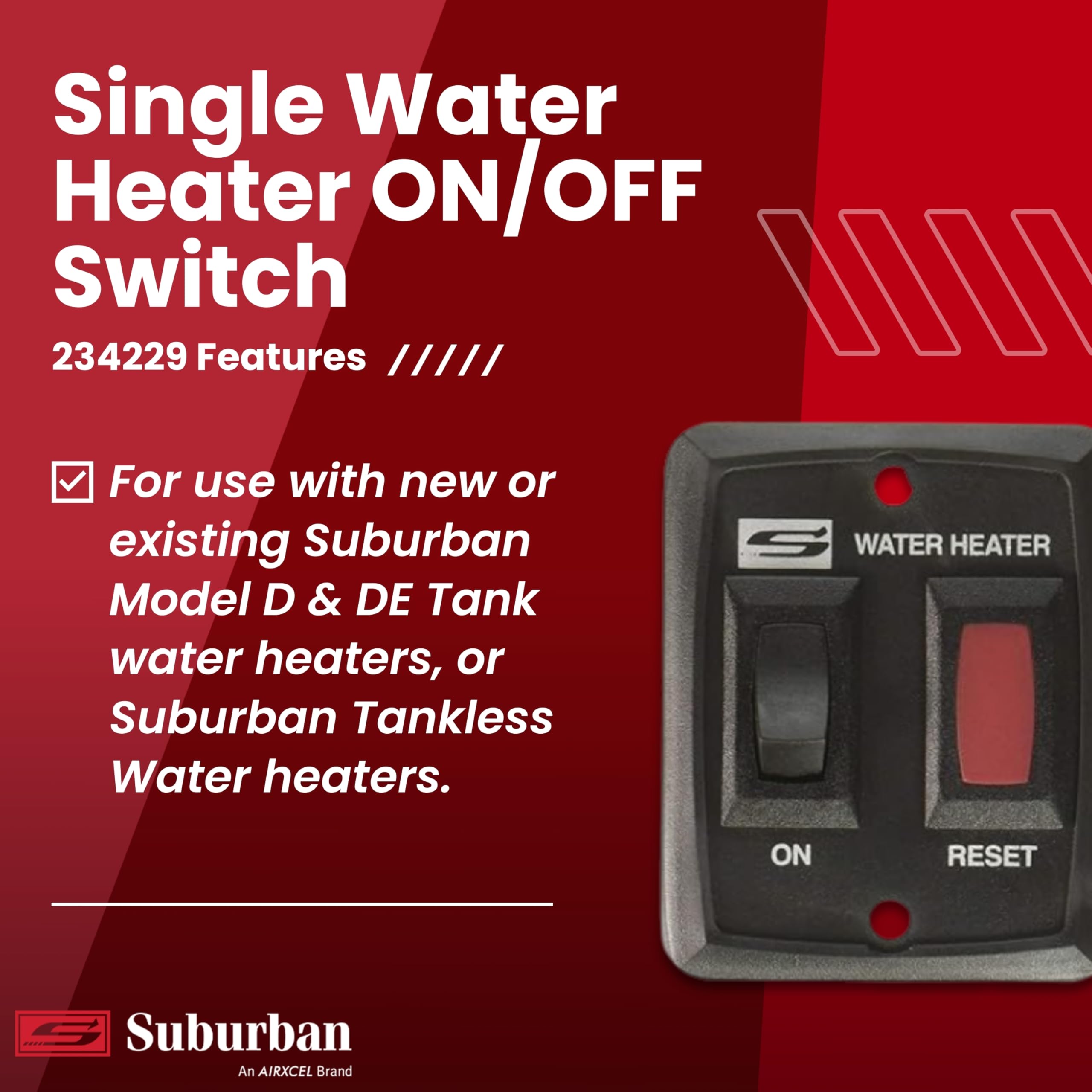 Suburban Single Water Heater On/Off Wall Switch - Rv Interior Wall Mount On/Off Switch For Control & Operation Of Suburban Models D, De & Dem Tank Or Tankless Water Heaters, Black (234229)