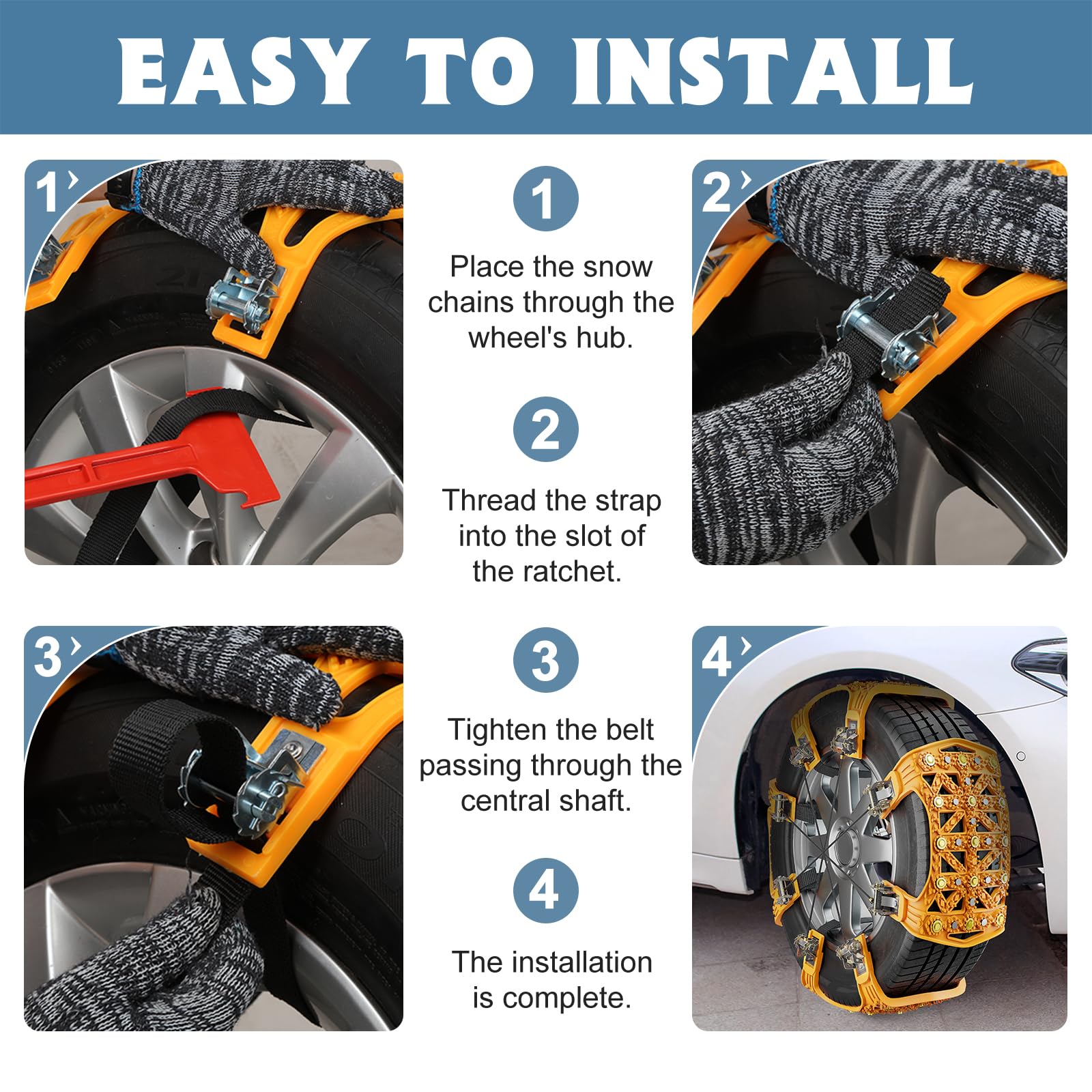 Mophoto Upgraded Tpu Snow Chains 8 Pack, Tire Chains For Cars/Suvs/Pickup Trucks, Security Chains, For Tire Width 165-275Mm, Eas