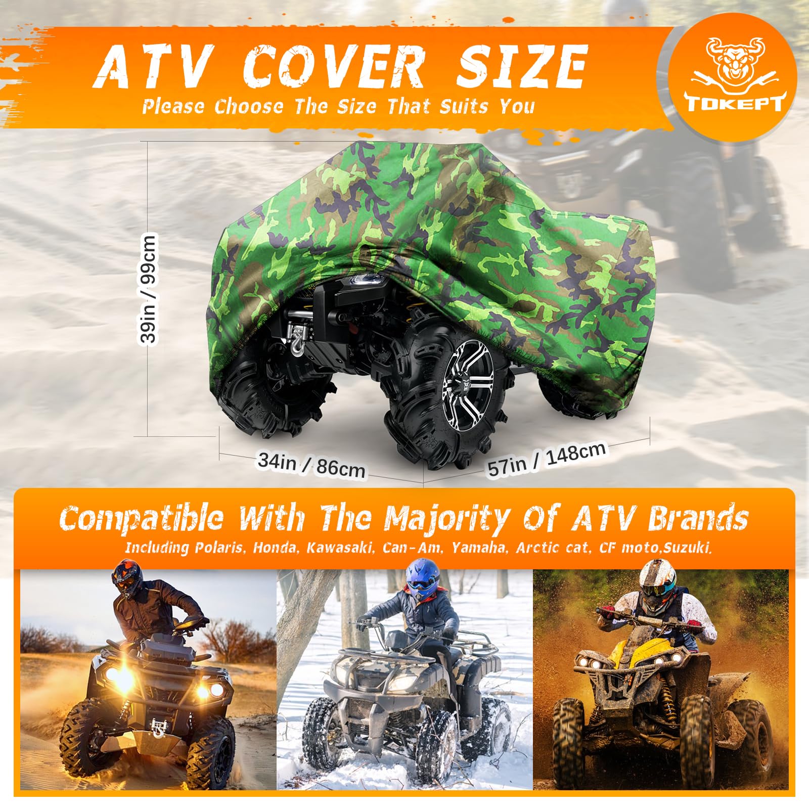 Tokept ATV Cover Waterproof Heavy Duty 4 Wheeler Cover Quad Cover All Season Weather Proof Outdoor UV Protection for Polaris Yam