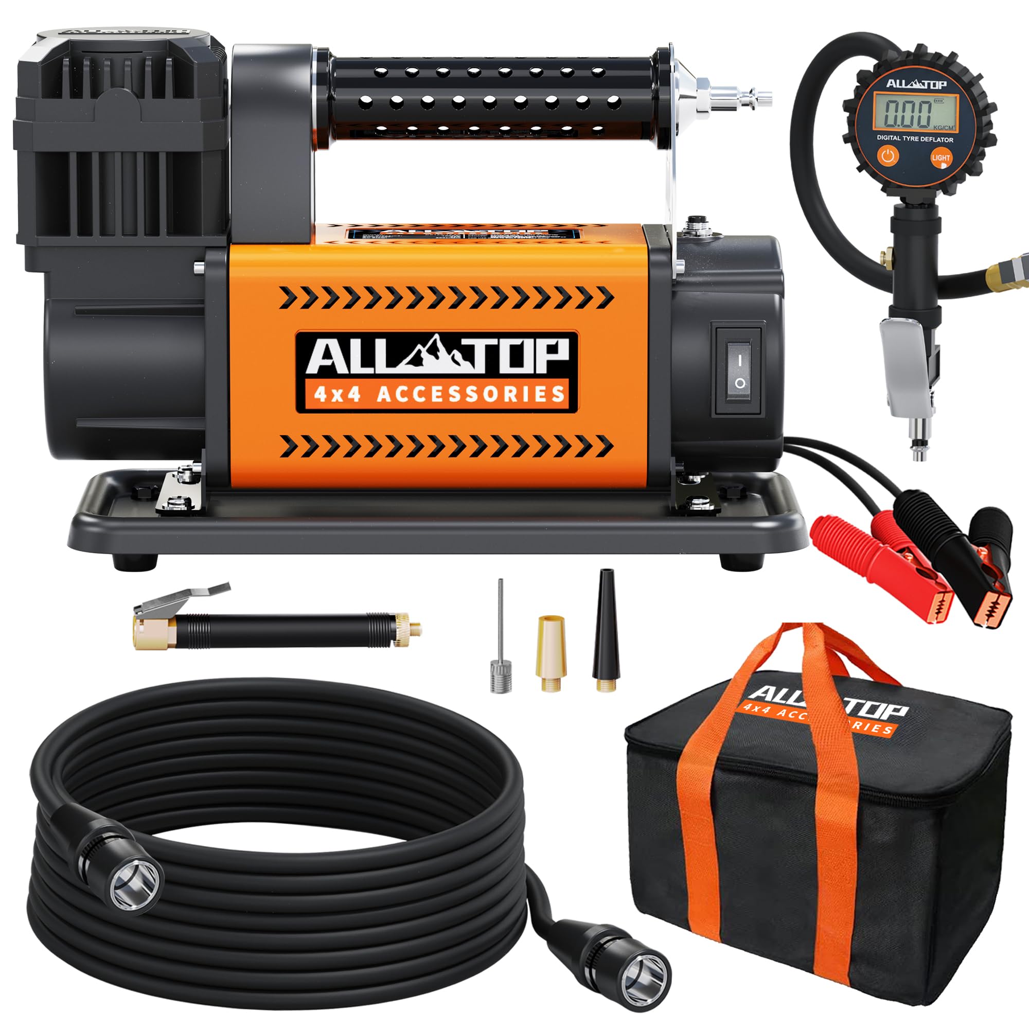 All-Top Air Compressor With Digital Pressure Gauge Tire Inflator Kit, 12V Portable Inflator 7.06Ft³/Min, Offroad Air Pump For Truck Tires, Heavy Duty Max 150 Psi For 4X4 Vehicle & Rv