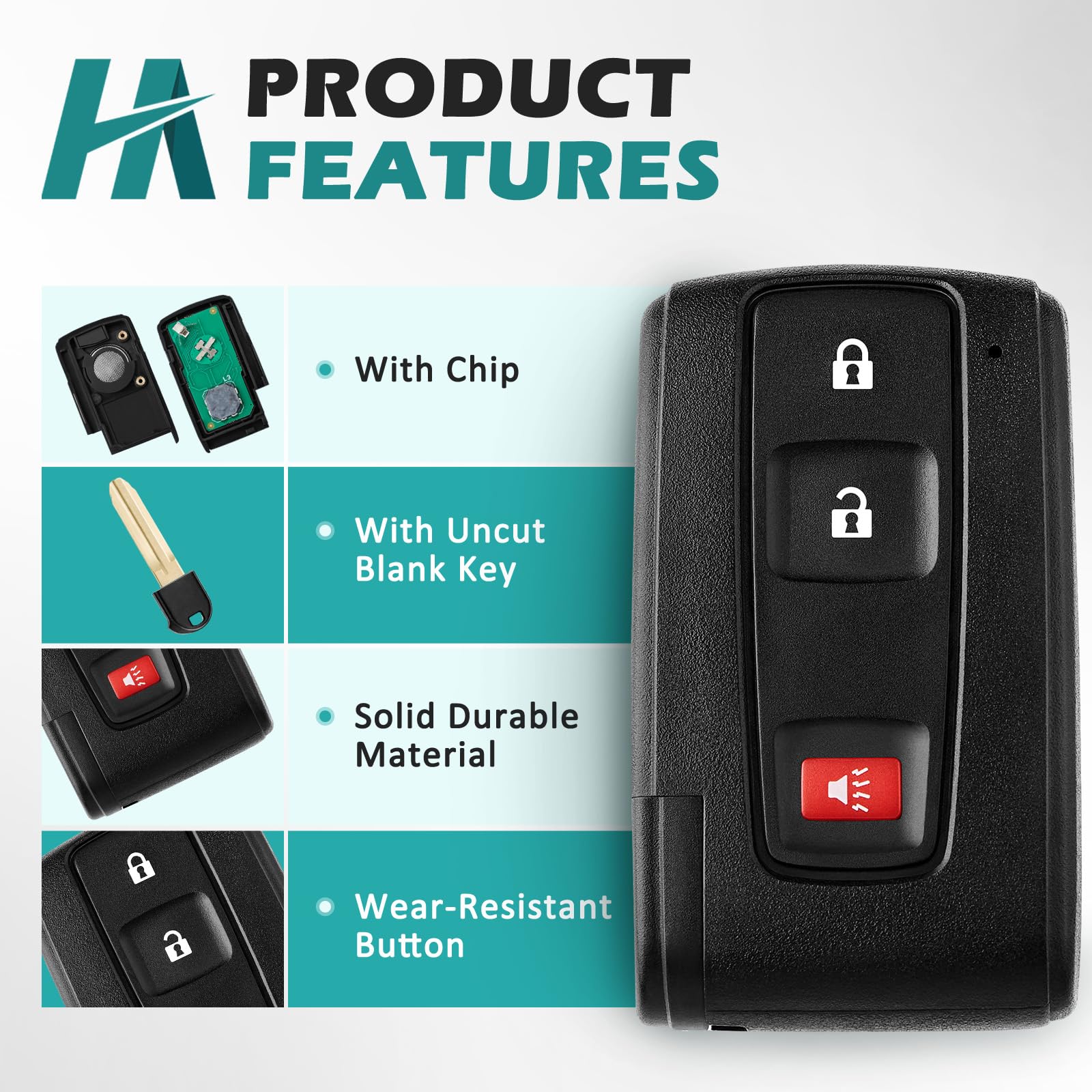 Helloauto Key Fob For Toyota Prius 2004 2005 2006 2007 2008 2009 Replacement Keyless Entry Remote Smart Key Fob For Silver Logo,