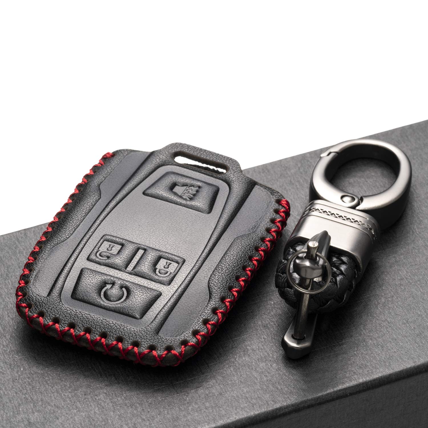 Vitodeco Genuine Leather Key Fob Case Cover Compatible for 2019-2021 GMC Sierra, Canyon, Chevy Silverado 1500, Tahoe, Colorado,