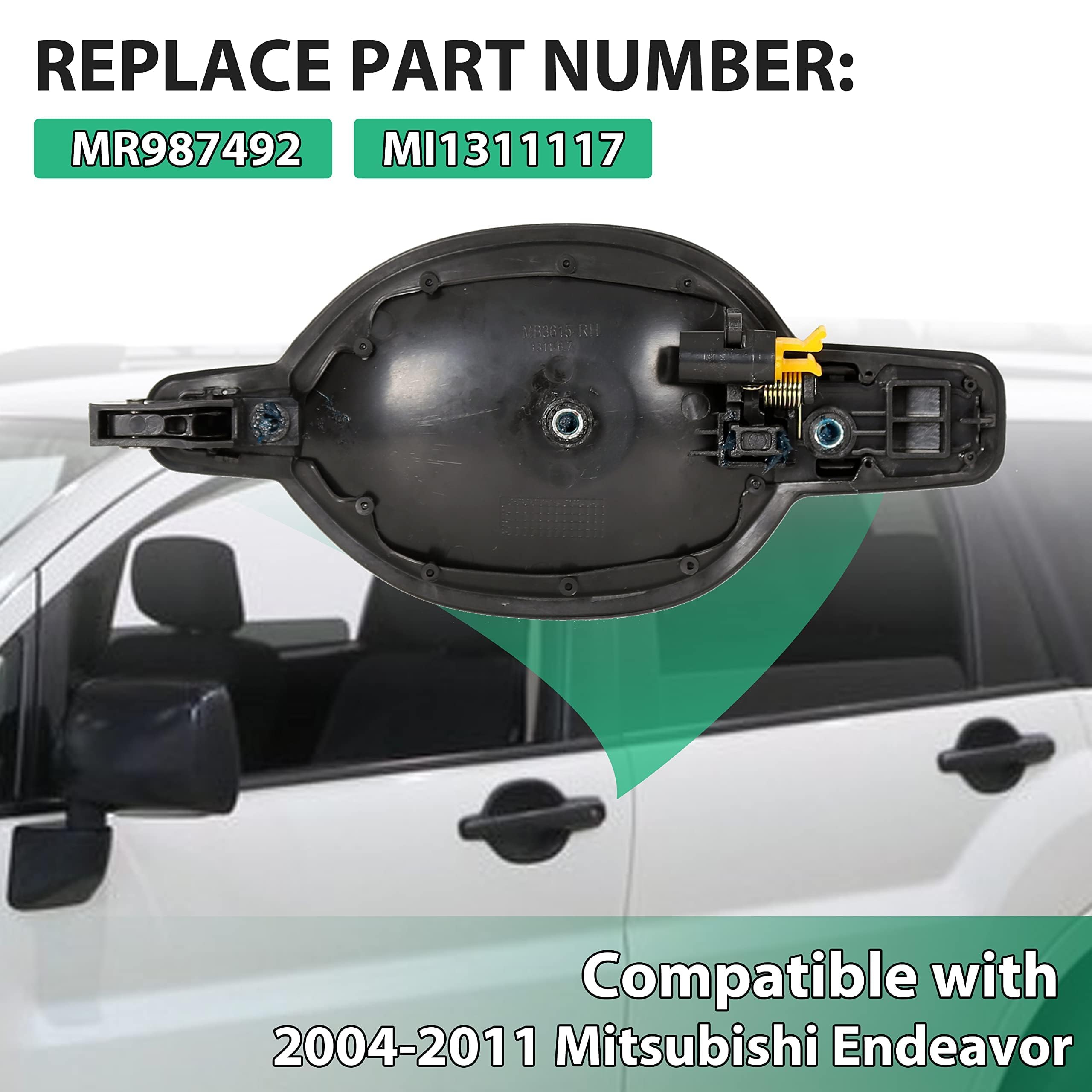 ECOTRIC Outside Door Handle Black Textured Compatible with Mitsubishi Endeavor 2004-2011 Replacement for MR987492 MI1311117 (Front Right)