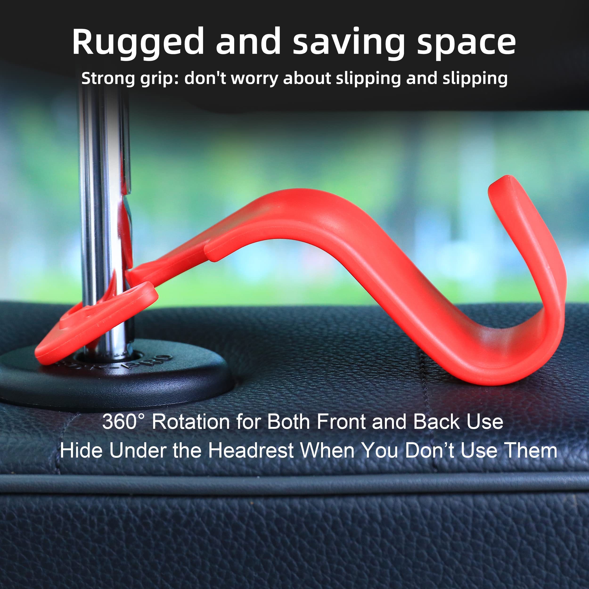 Amooca Car Seat Headrest Hook 4 Pack Hanger Storage Organizer Universal For Handbag Purse Coat Universal Fit Vehicle Car Red Wit