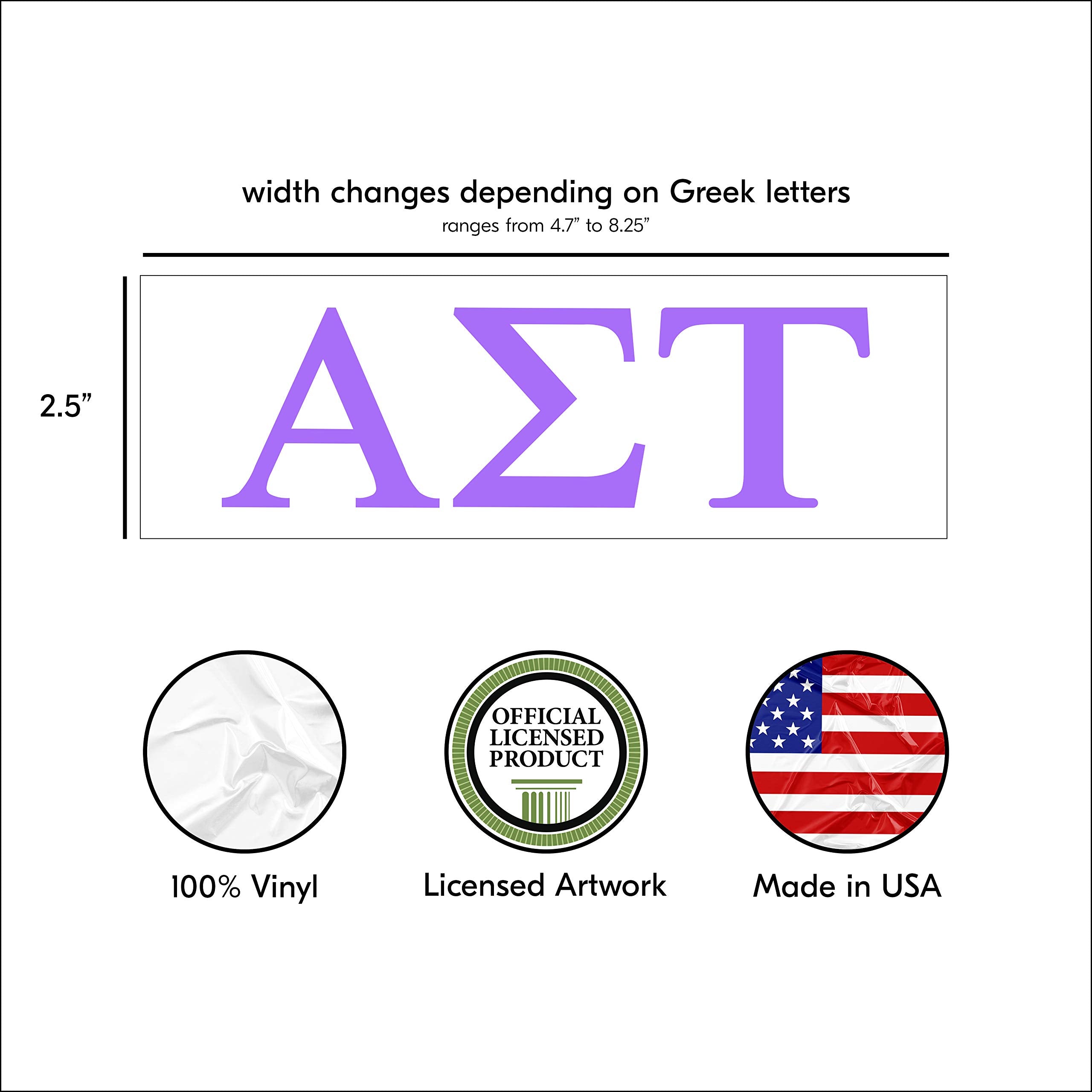 Pro-Graphx Alpha Sigma Tau Greek Sorority Sticker Decal, 2.5 Inches Tall, Lilac