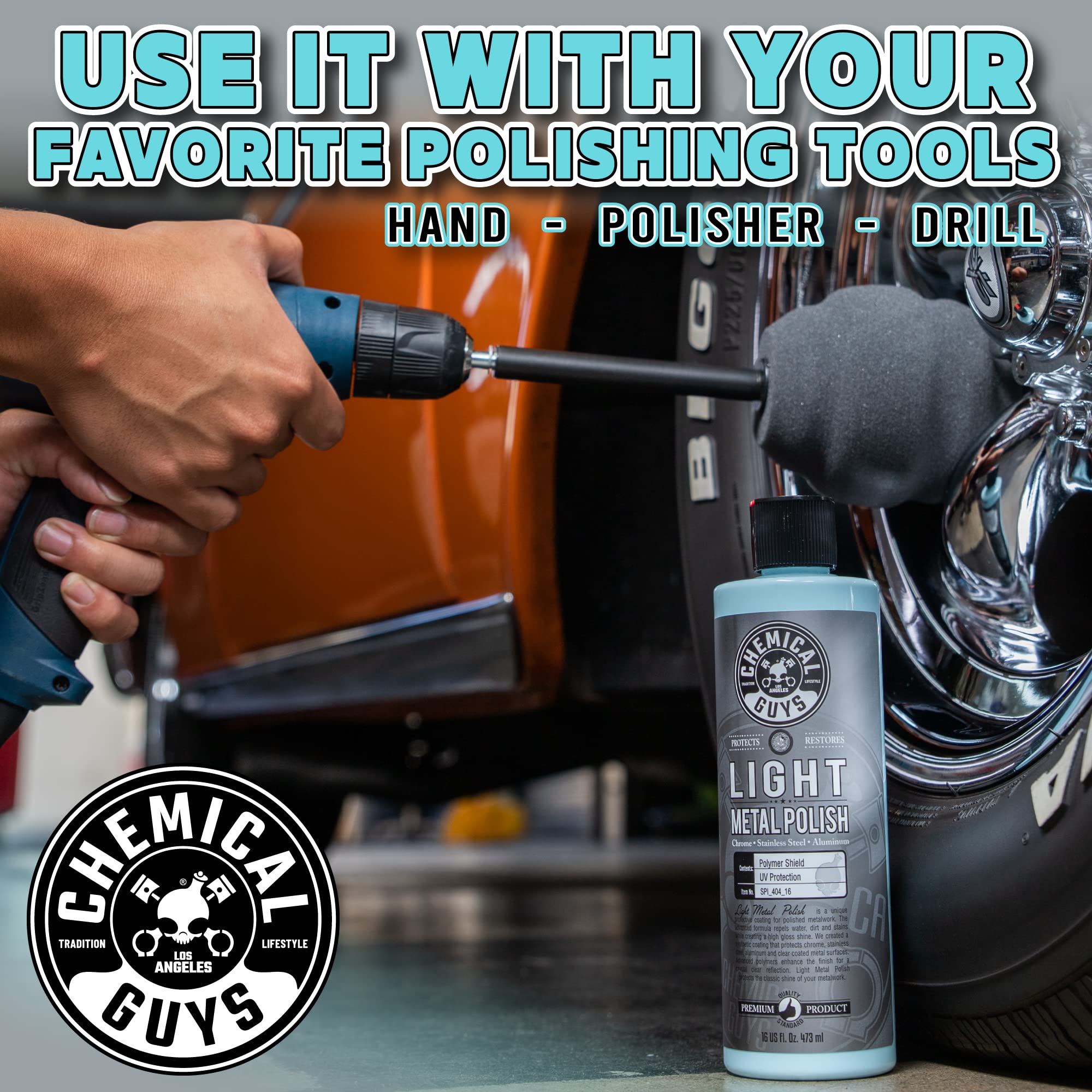 Chemical Guys Light Metal Polish, 16 fl oz, Works on Chrome, Stainless Steel, Aluminum, Model SPI_404_16, Blue