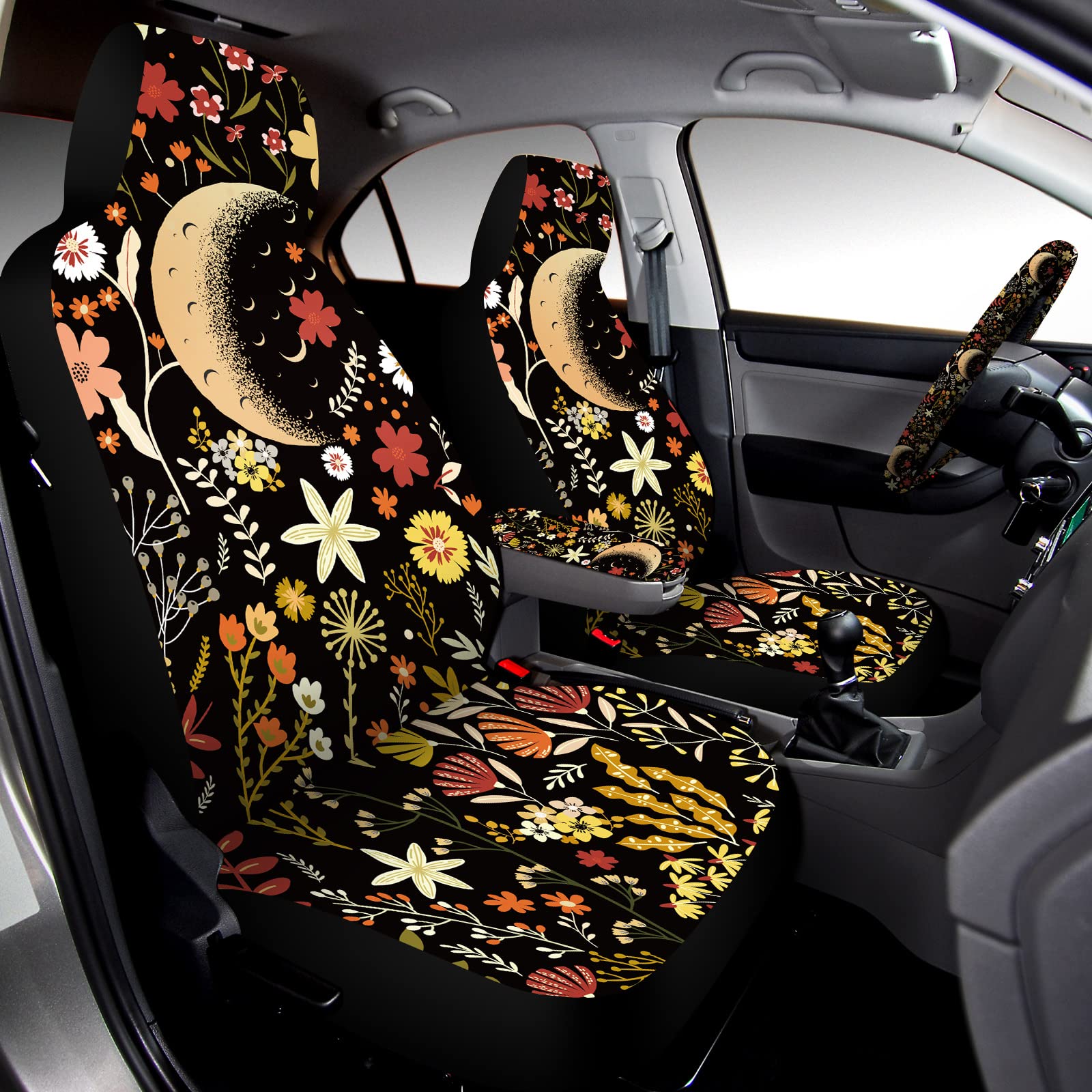 Fiada 15 Pcs Car Seat Covers Full Set Car Accessories Set Steering Wheel Cover Armrest Handbrake Gear Shift Knob Headrest Access