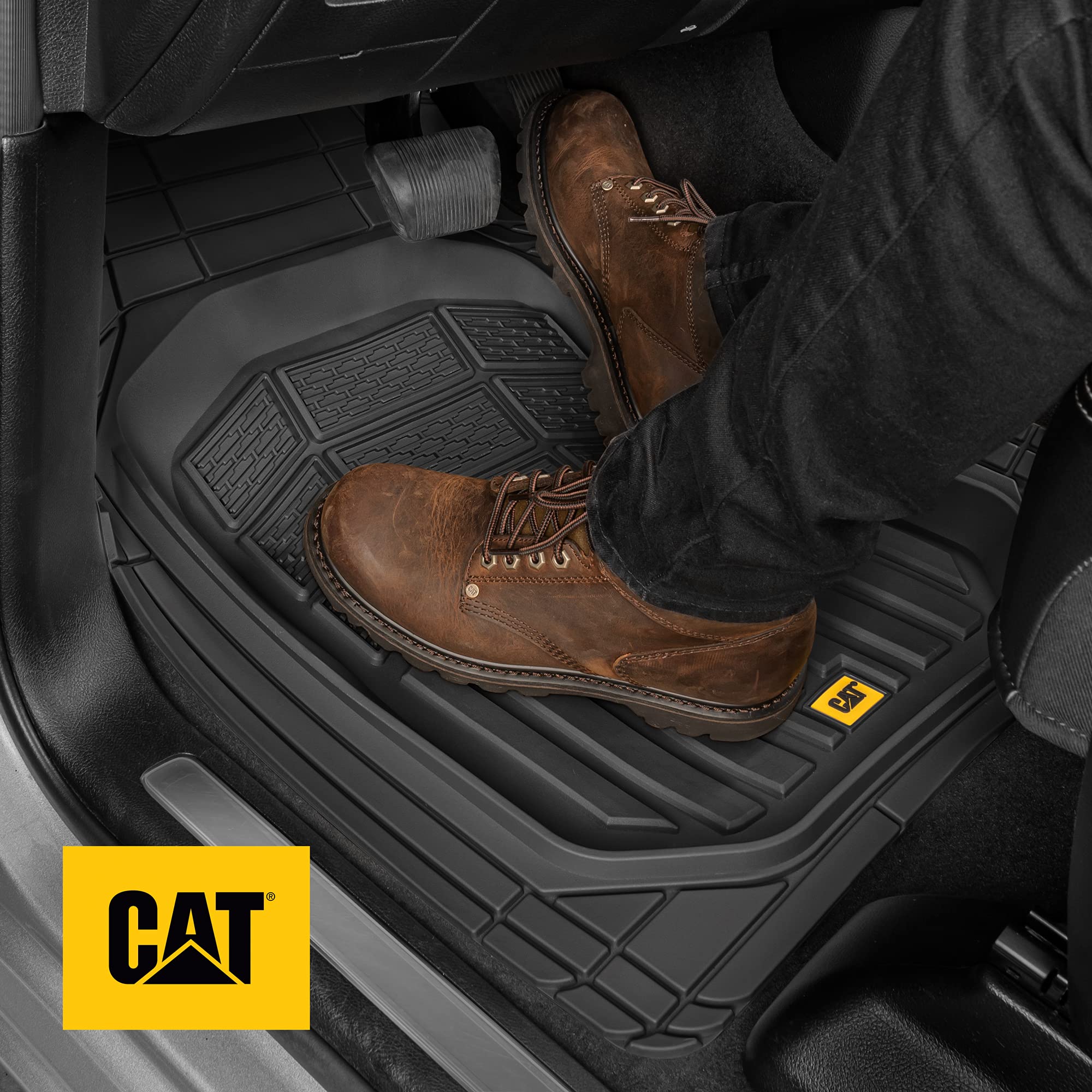 Cat® Camt-9013 (3-Piece) Heavy Duty Deep Dish Rubber Floor Mats, Trim To Fit For Car Truck Suv & Van, All Weather Total Protection Durable Liners