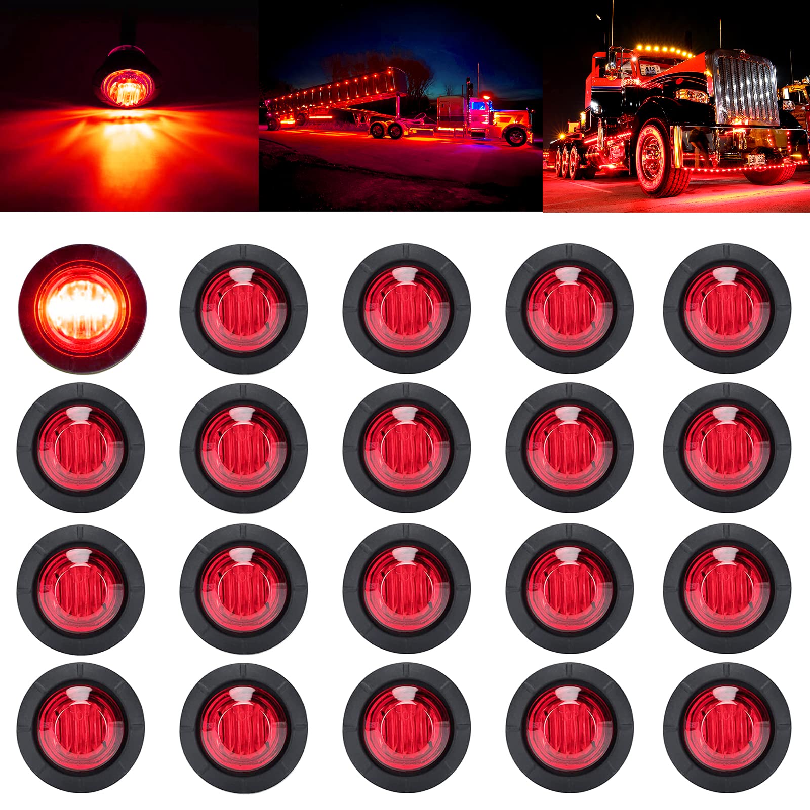 Pseqt 3/4'' Round Led Clearance Lights Side Front Rear Marker Lights Bullet Brake Turn Stop Reverse Tail Lights 12V For Pickup T