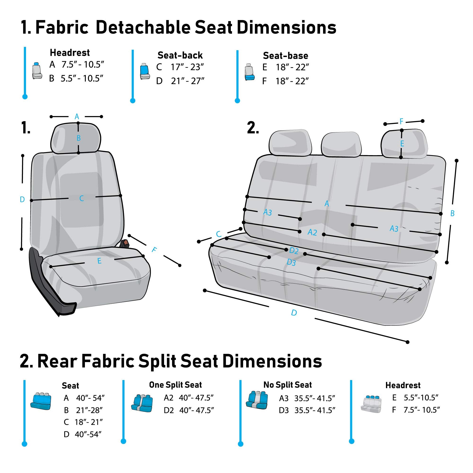 Fh Group Stylish Full Set Car Set Covers Front Set And Rear Split Function, Airbag Compatible - Universal Fit For Cars Trucks &