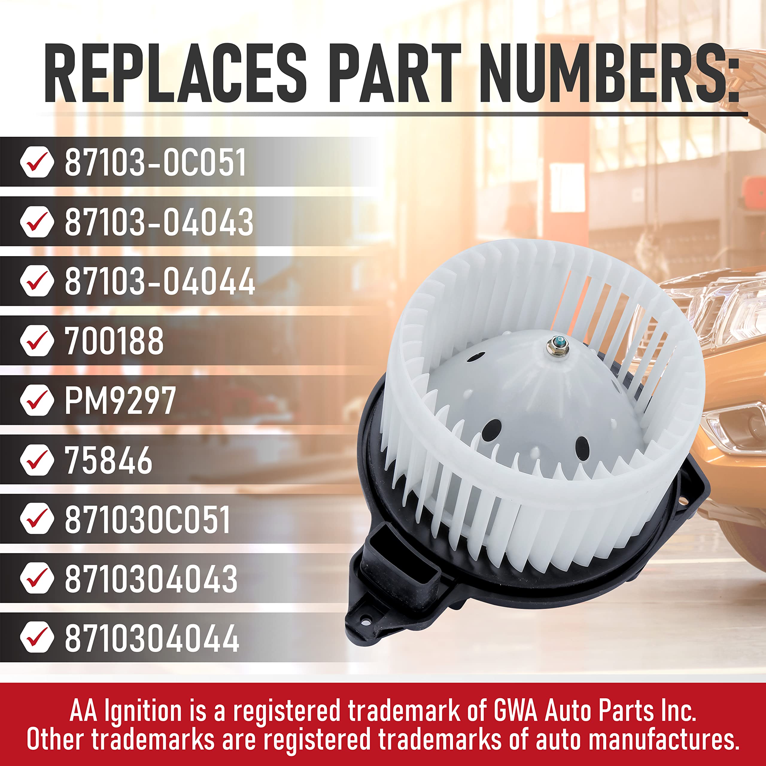 Toyota Tacoma Ac Heater Blower Motor Fan Assembly Replacement 2005-2015 - Replaces 87103-04044, 700188, Pm9297, 75846 - Air Cond