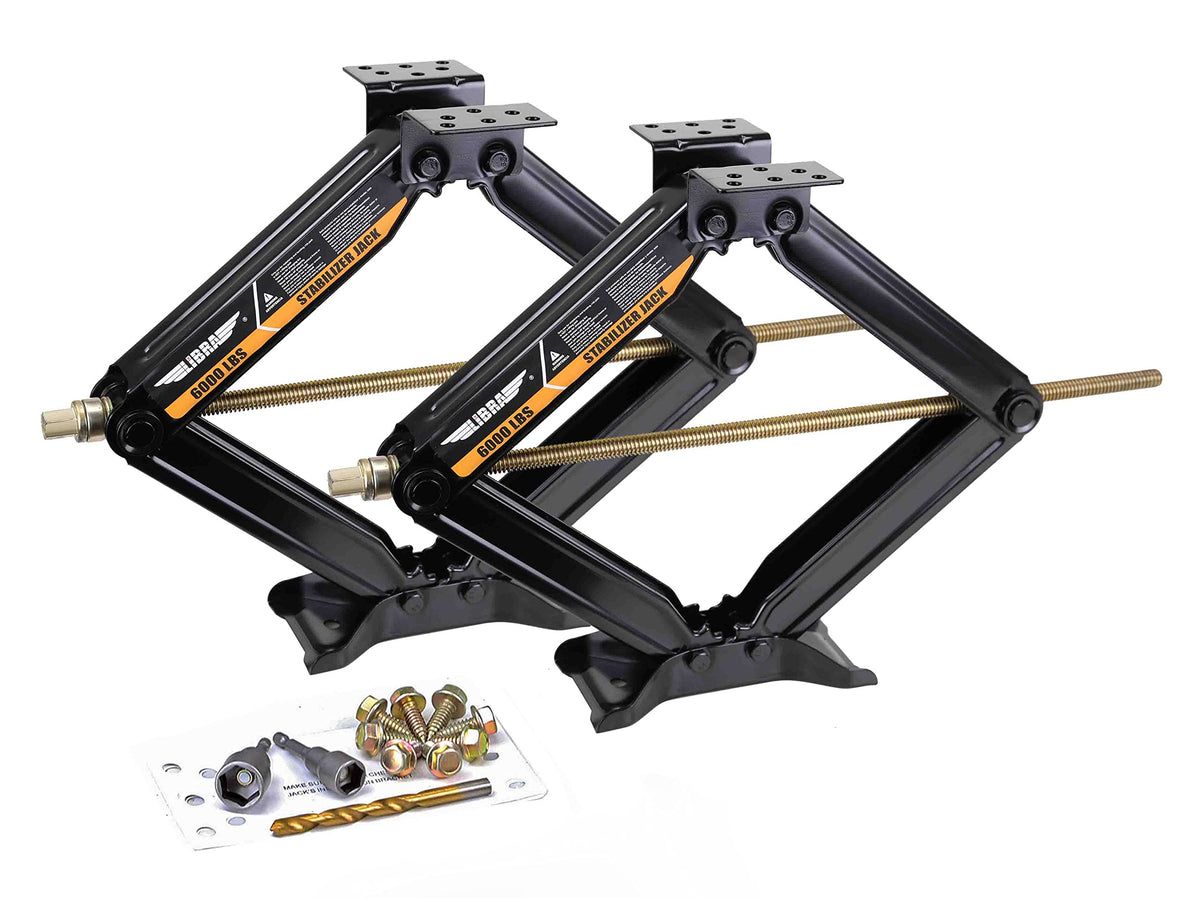 Libra 24'' 6K Lbs Rv Trailer Camper Stabilizer Leveling Scissor Jacks W/Dual Power Drill Sockets & Mounting Hardware Set-Set 2
