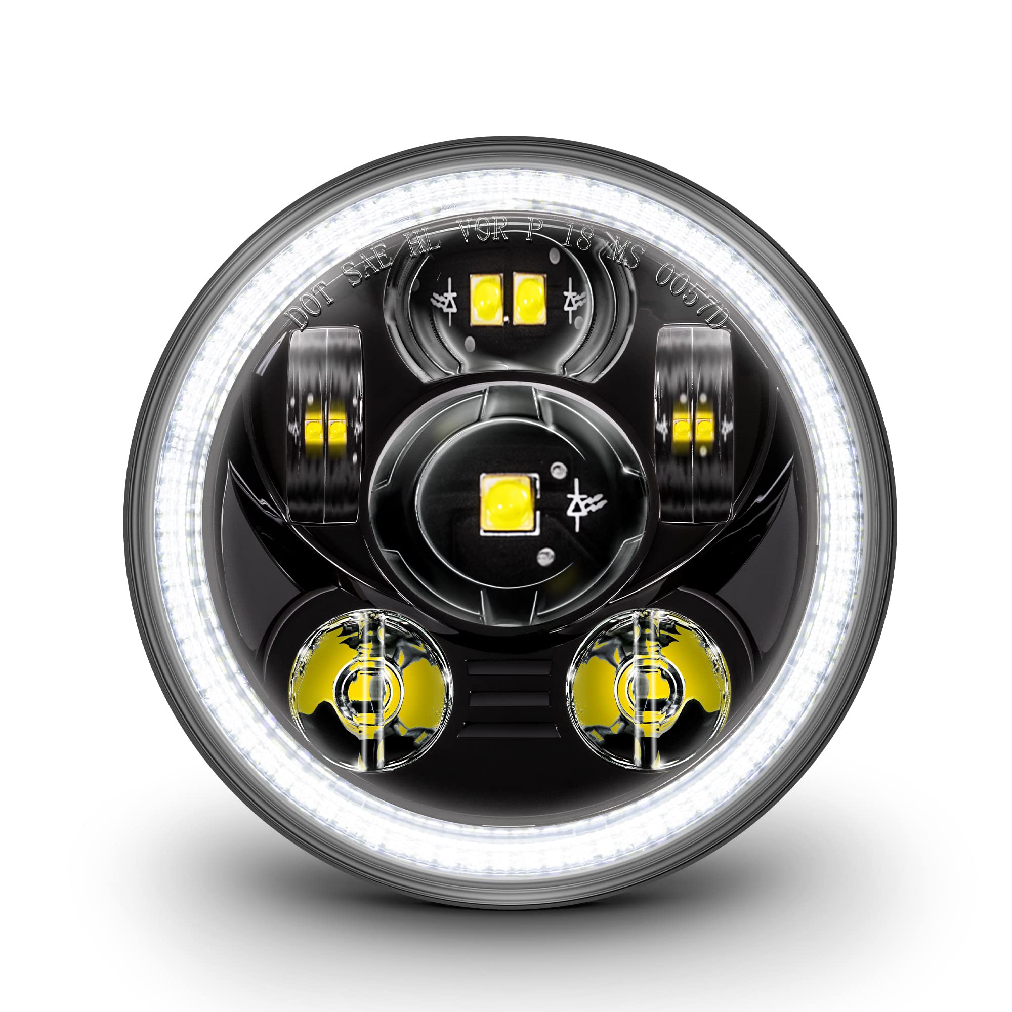 True Mods 5.75'' Harley Led Headlight For Harley Davidson [Black-Finish] [Halo Drl] [Dot Compliant] Round Led Motorcycle Headlig