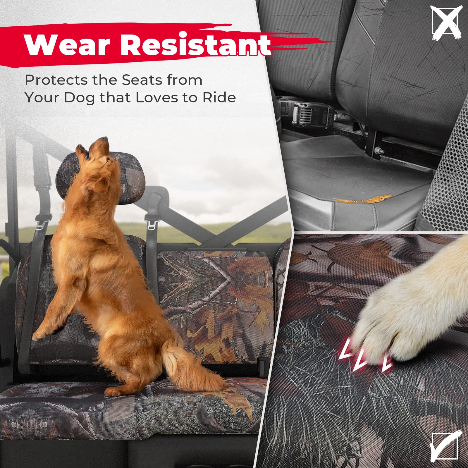 Kemimoto 1680D Utv Seat Covers Set Camo Compatible With Polaris Ranger 1000 2020-2025, Polaris Ranger Xp 1000 2017-2021, Oxford