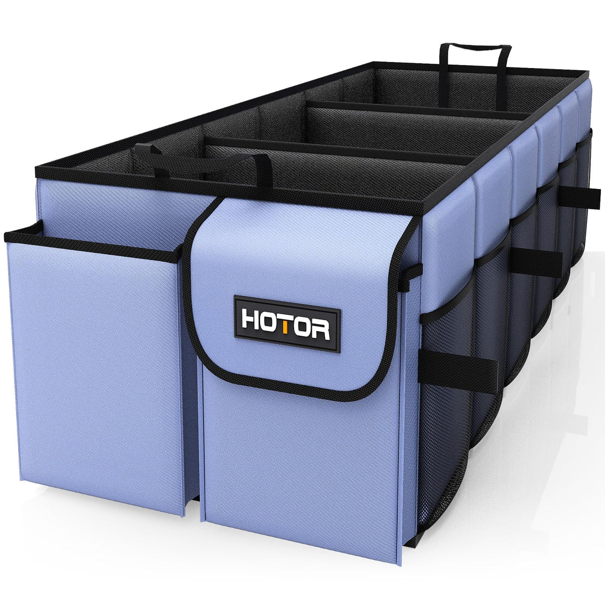 Hotor Foldable Trunk Organizer - Suv & Sedan Compatible, 3 Compartment Blue 31.9 ''12.6 ''10.6 '' Sturdy Car Accessories Organiz