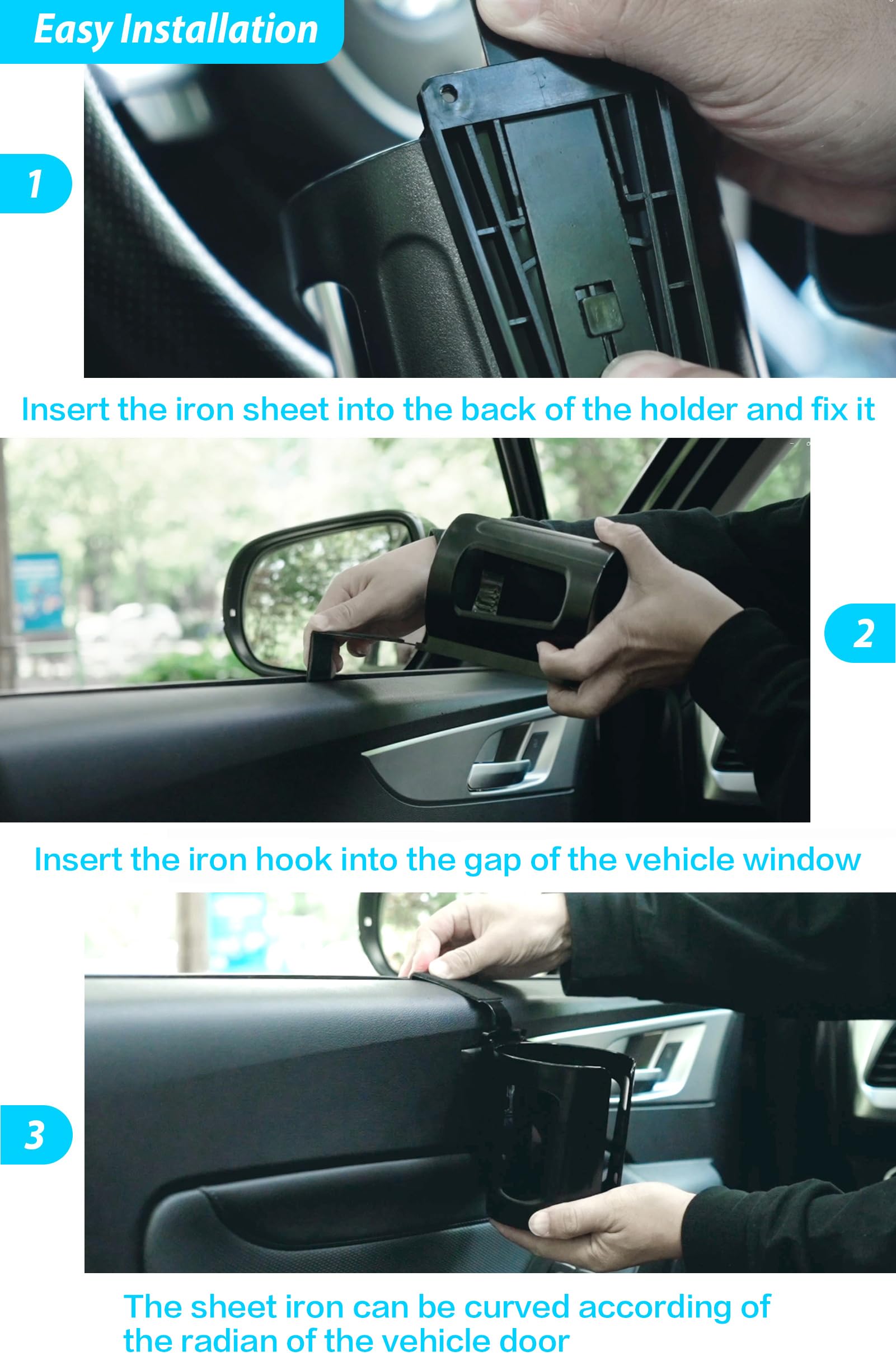 Littlemole 2Pcs Large Car Door Cup Holder, Vehicle Armrest Cup Holder For Almost Any Size Bottle Or Can