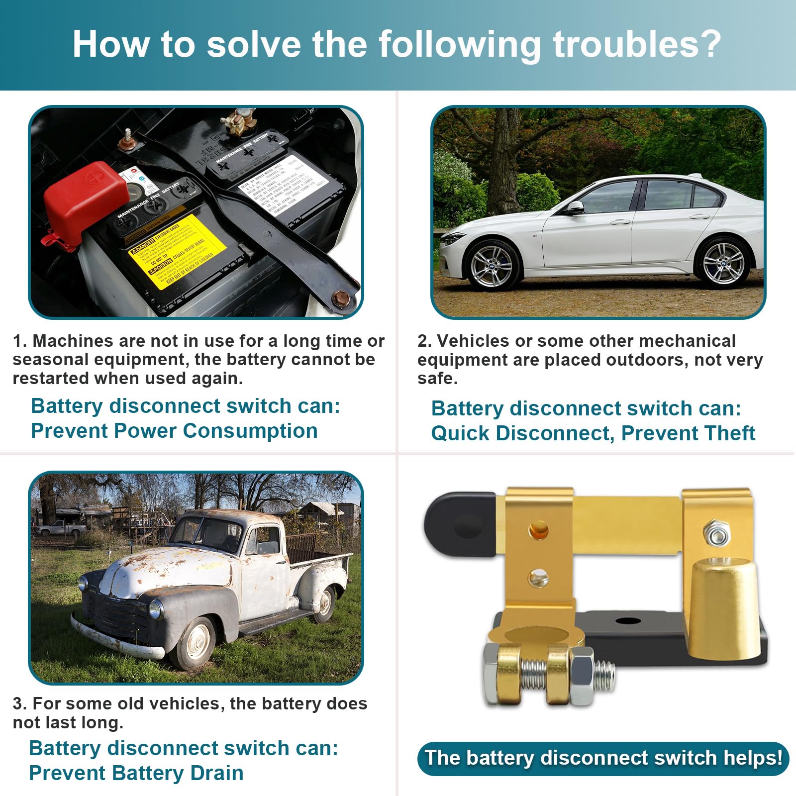 Vwtni Battery Disconnect Switch, Top Post Knife Blade Master Switch, Battery Disconnect Switch 12V 24V, Battery Cut Off Shut Off