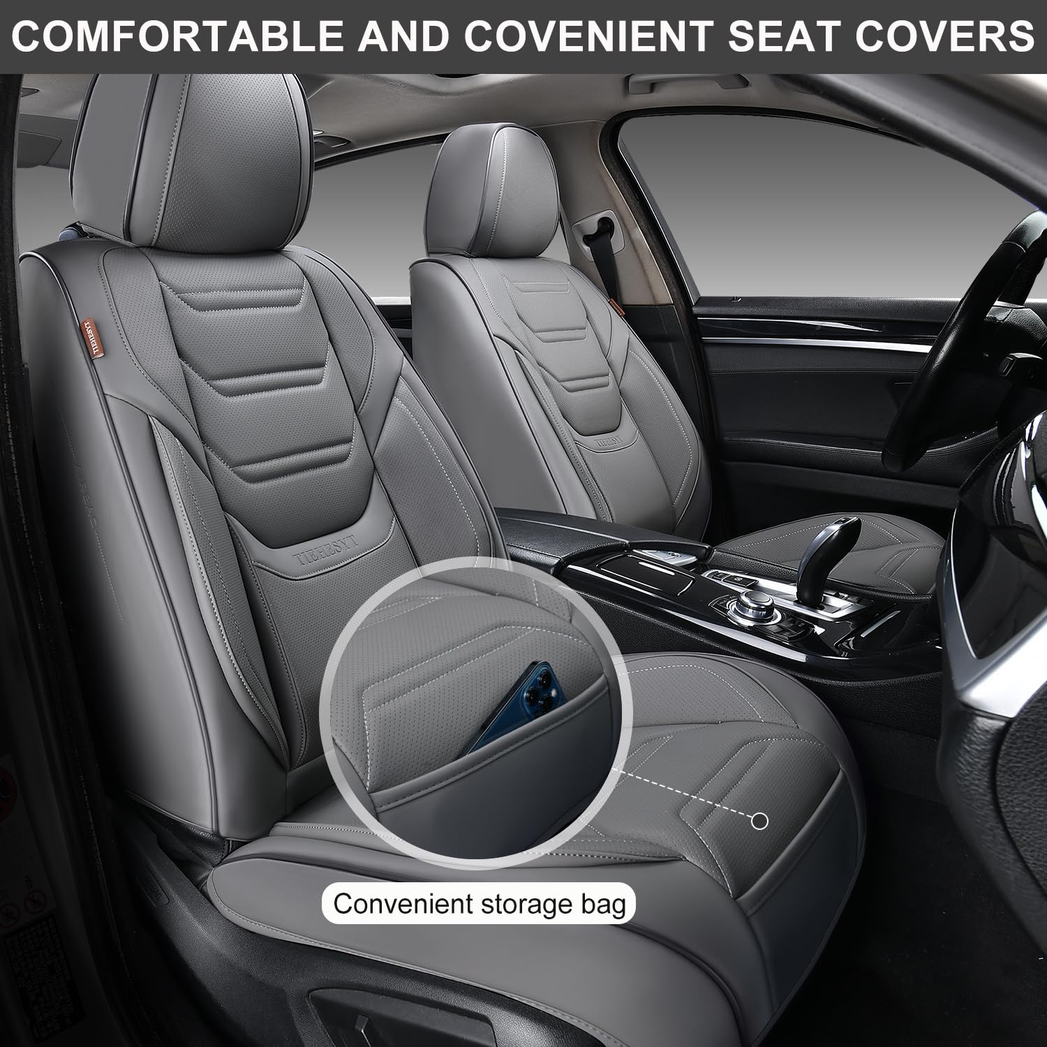 Tiehesyt Leather Car Seat Covers Full Set With Lumbar Support, Breathable And Waterproof Car Seat Cover, Universal Seat Covers F
