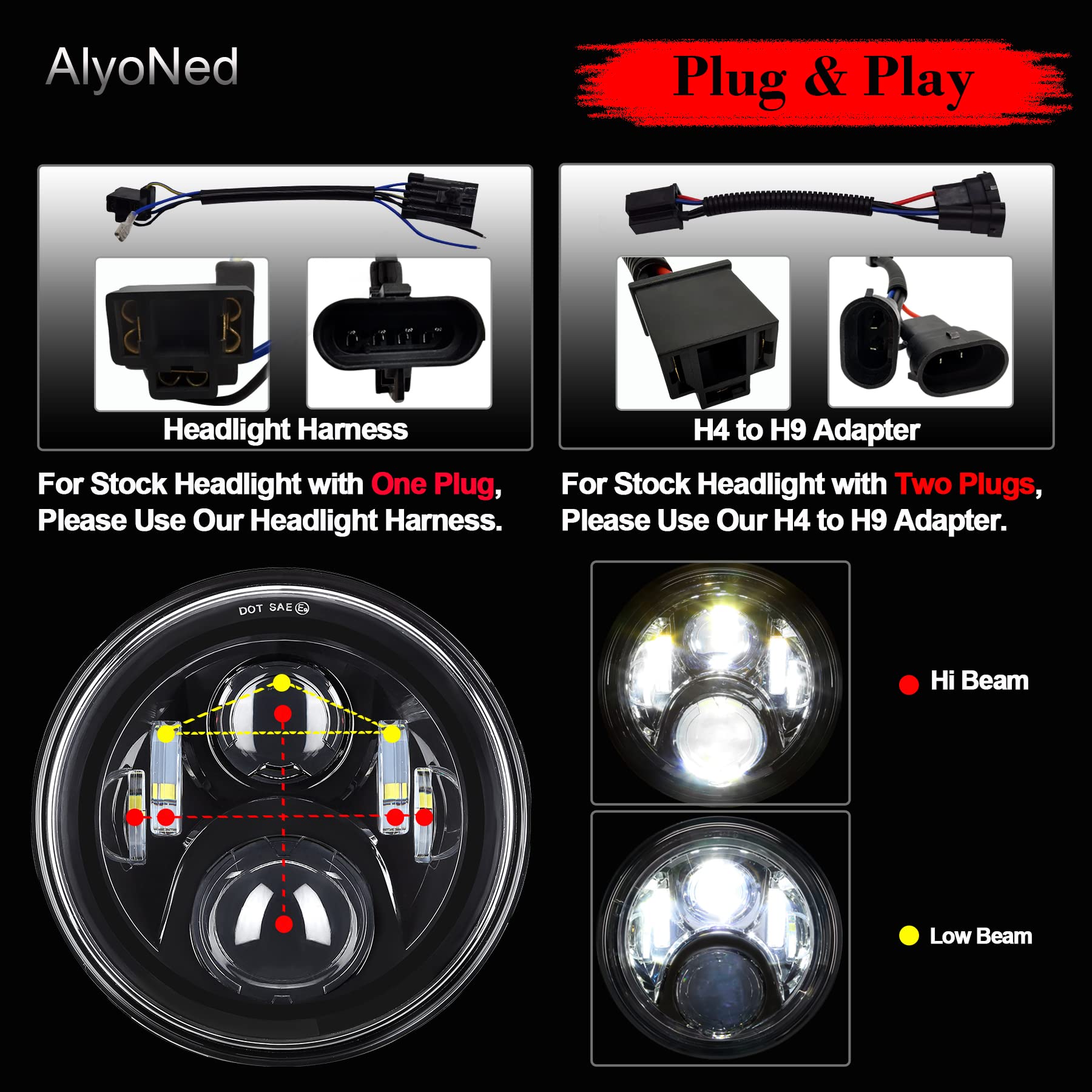 Alyoned 7 Inch Motorcycle Led Headlight Dot Lamp Kit With Mounting Bracket Compatible With Harley Davidson Fatboy Street Glide H