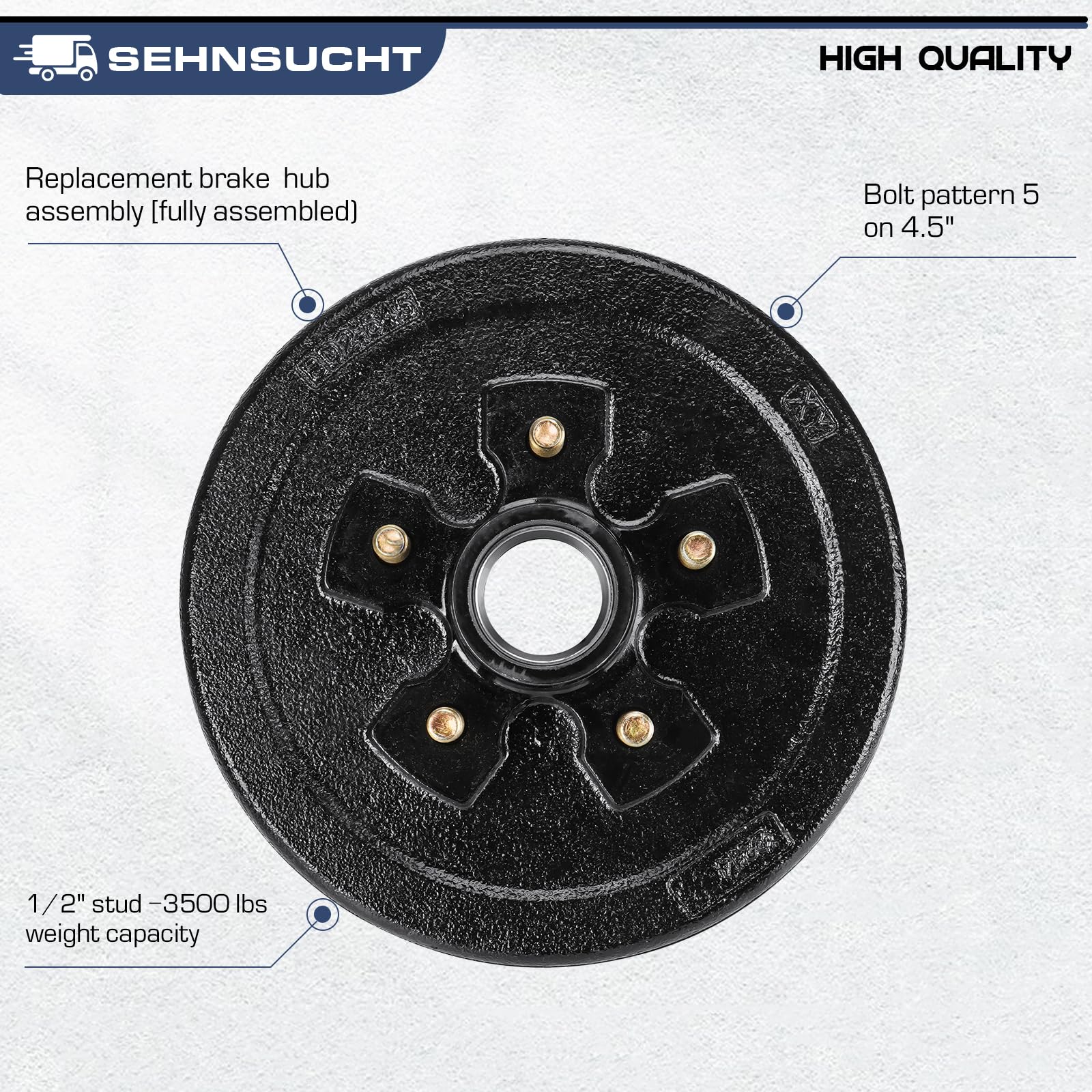 Trailer Axle Electric Brake Kit, Pair Of 5-Hole, 4.5'' Bolt Circle Brake Drum With 10'' X 2 1/4'' Self-Adjusting Electric Brakes