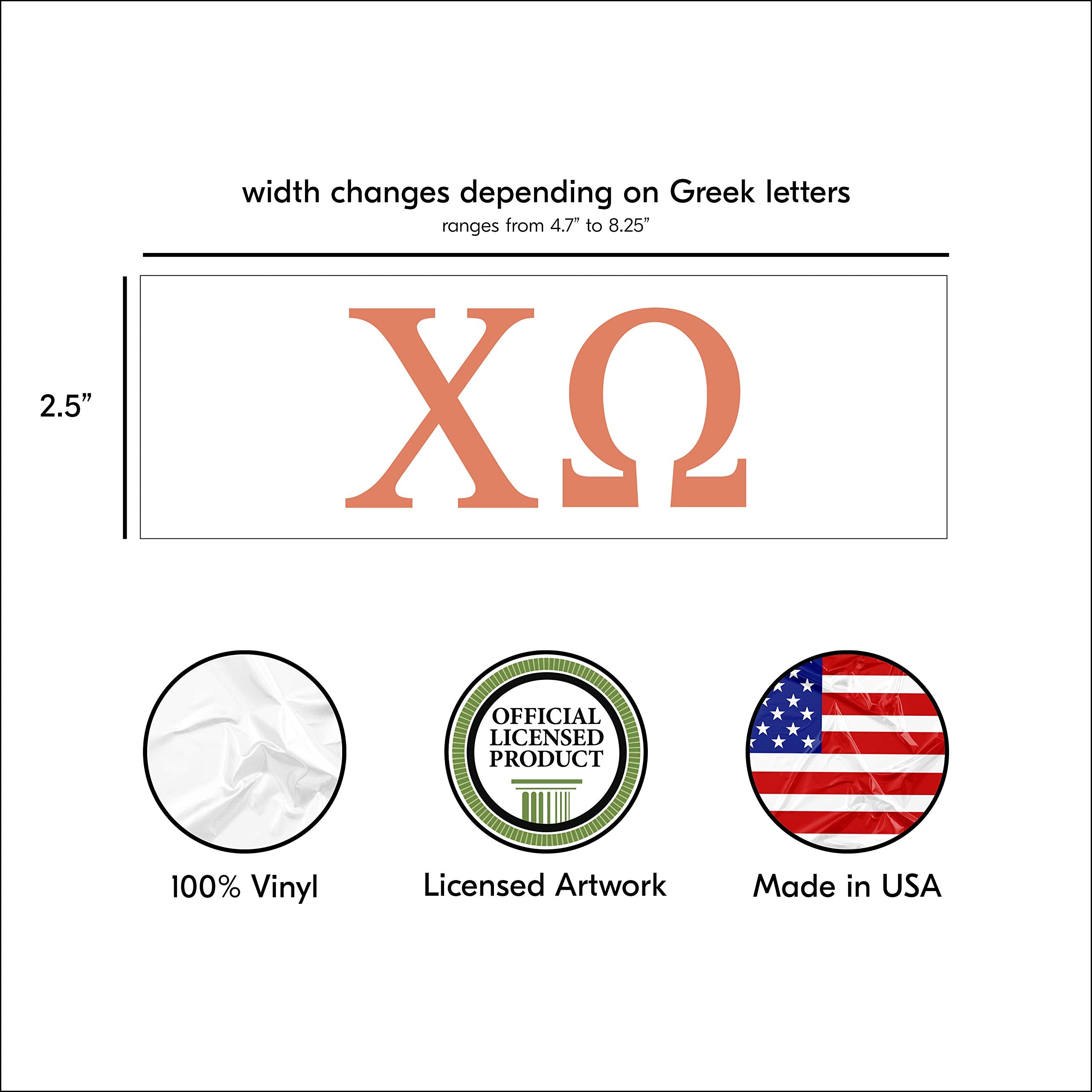 Pro-Graphx Chi Omega Greek Sorority Sticker Decal, 2.5 Inches Tall, Coral