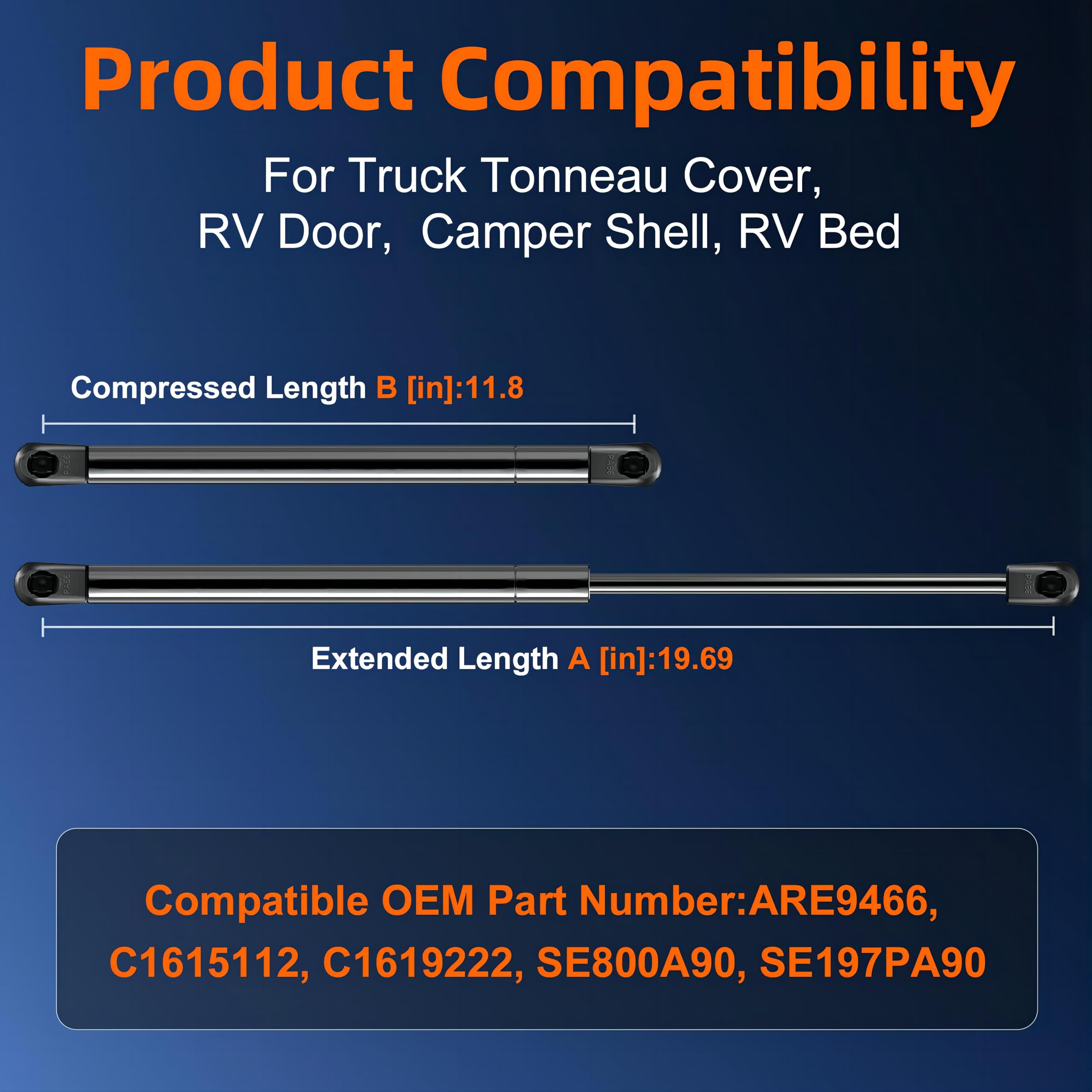 Euplokeer Qty (2) C16-19222 Spd-Gs-2300-90 20In Gas Strut Shock Spring Prop - 90Lb/400N - Lift Support For Truck Bed Tonneau Cov
