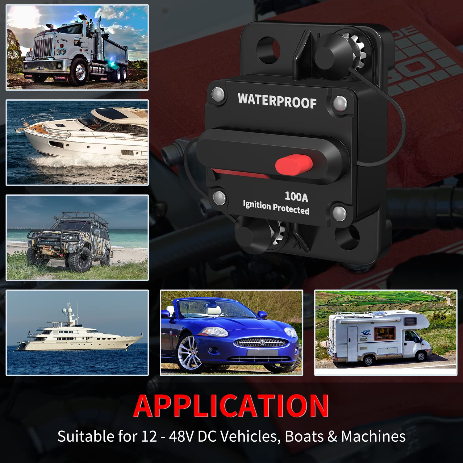 Daiertek 100 Amp Circuit Breaker 12V - 48V, Dc 12 Volt Circuit Breaker 100A Inline With Manual Reset Waterproof For Marine Boat Trolling Automotive Car Rv Atv Audio-2Pack