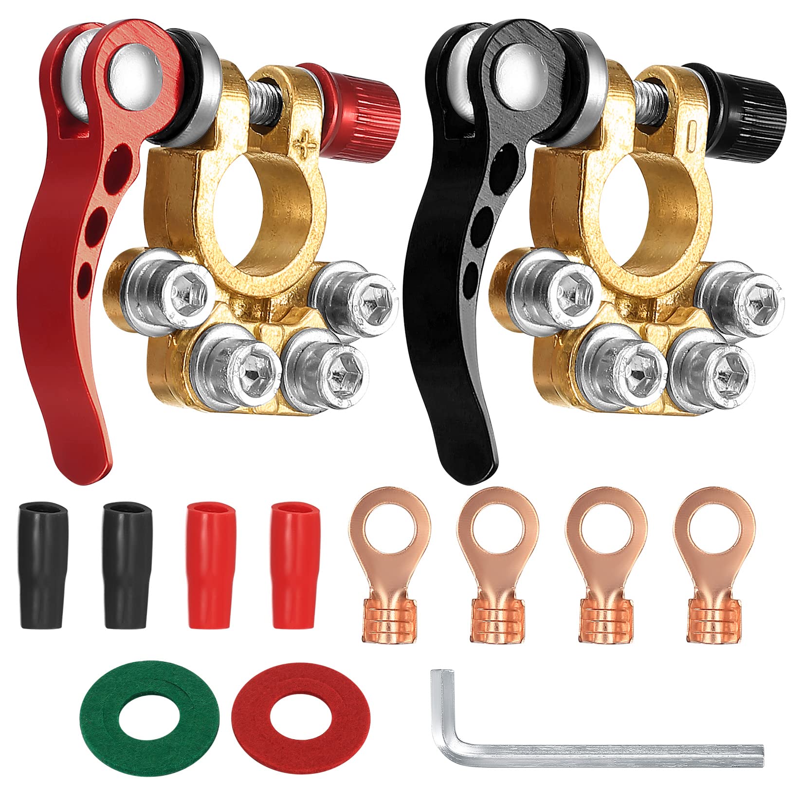 Car Battery Terminal Connectors, 2pcs Battery Terminals Top Post, 4 Way Auto Car Battery Terminals Clamps Connectors Quick Relea