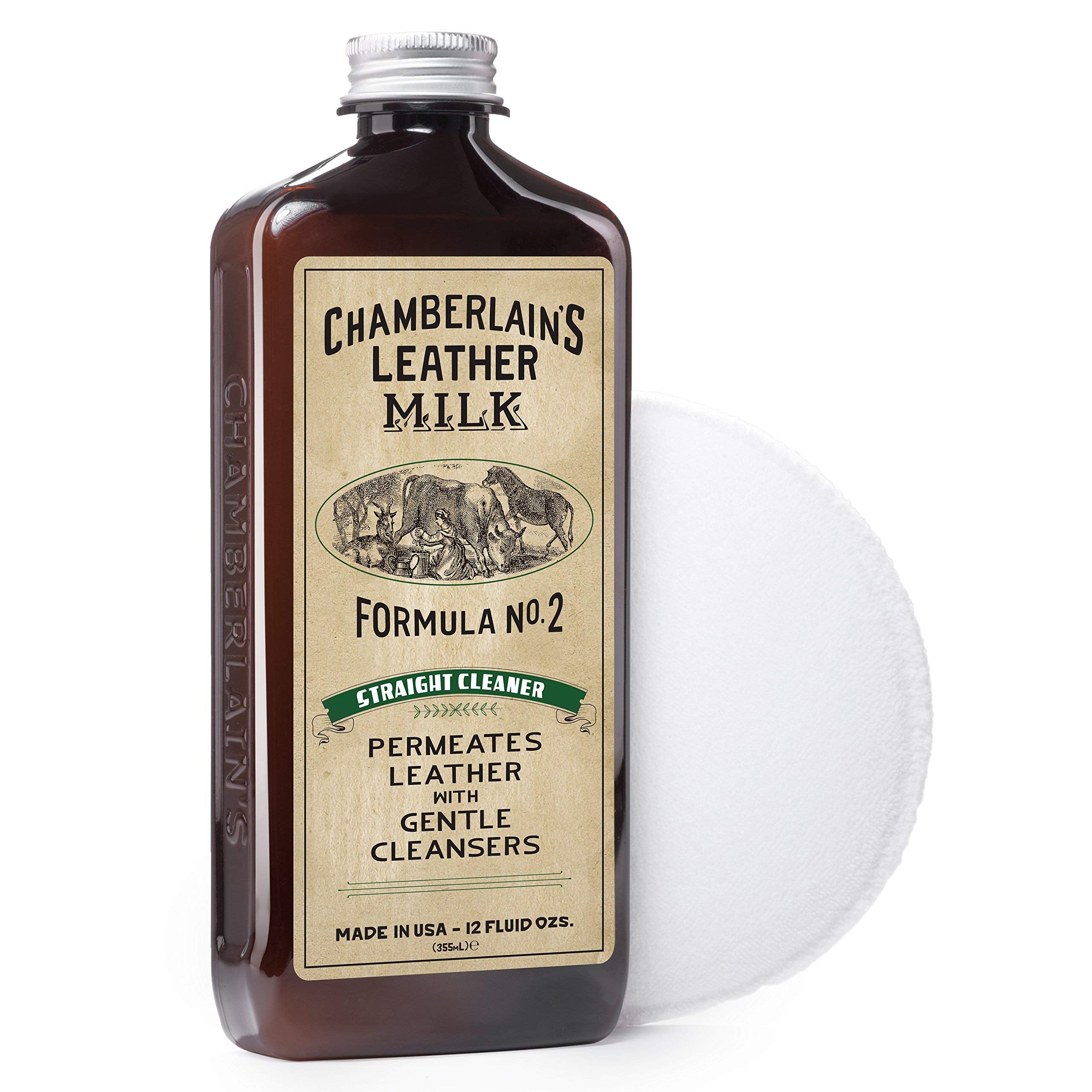 Leather Milk Leather Cleaner - Straight Cleaner No. 2 - All Natural, Non-Toxic Deep Cleaner Made In The Usa. 2 Sizes. Includes Premium Cleaning Pad!