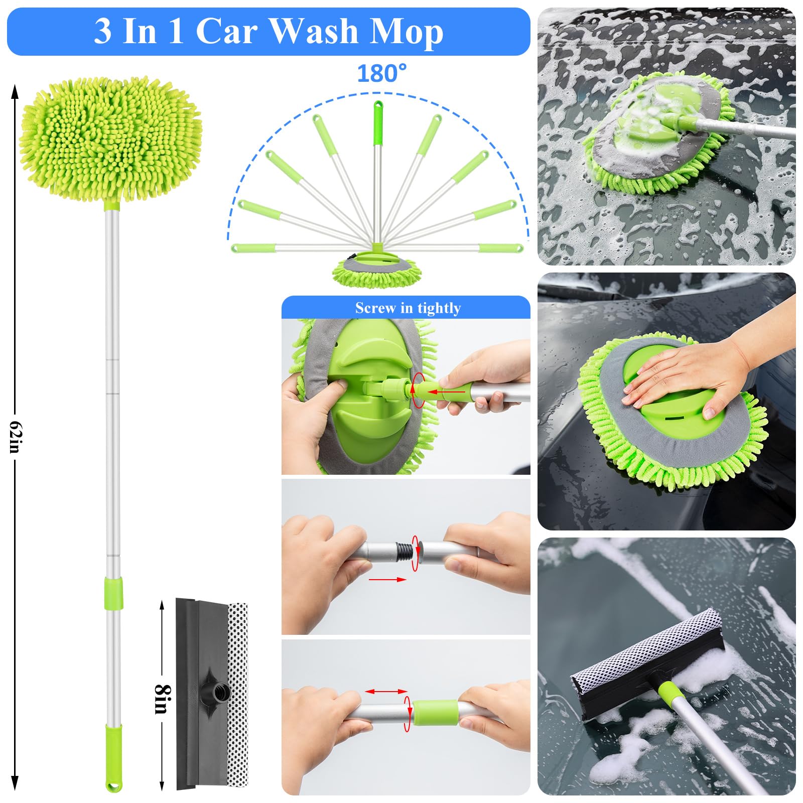 Autodeco 42Pcs Car Wash Detailing Kit Cleaning Kits With Foam Gun Sprayer Wash Brush With Long Handle Collapsible Bucket Large W