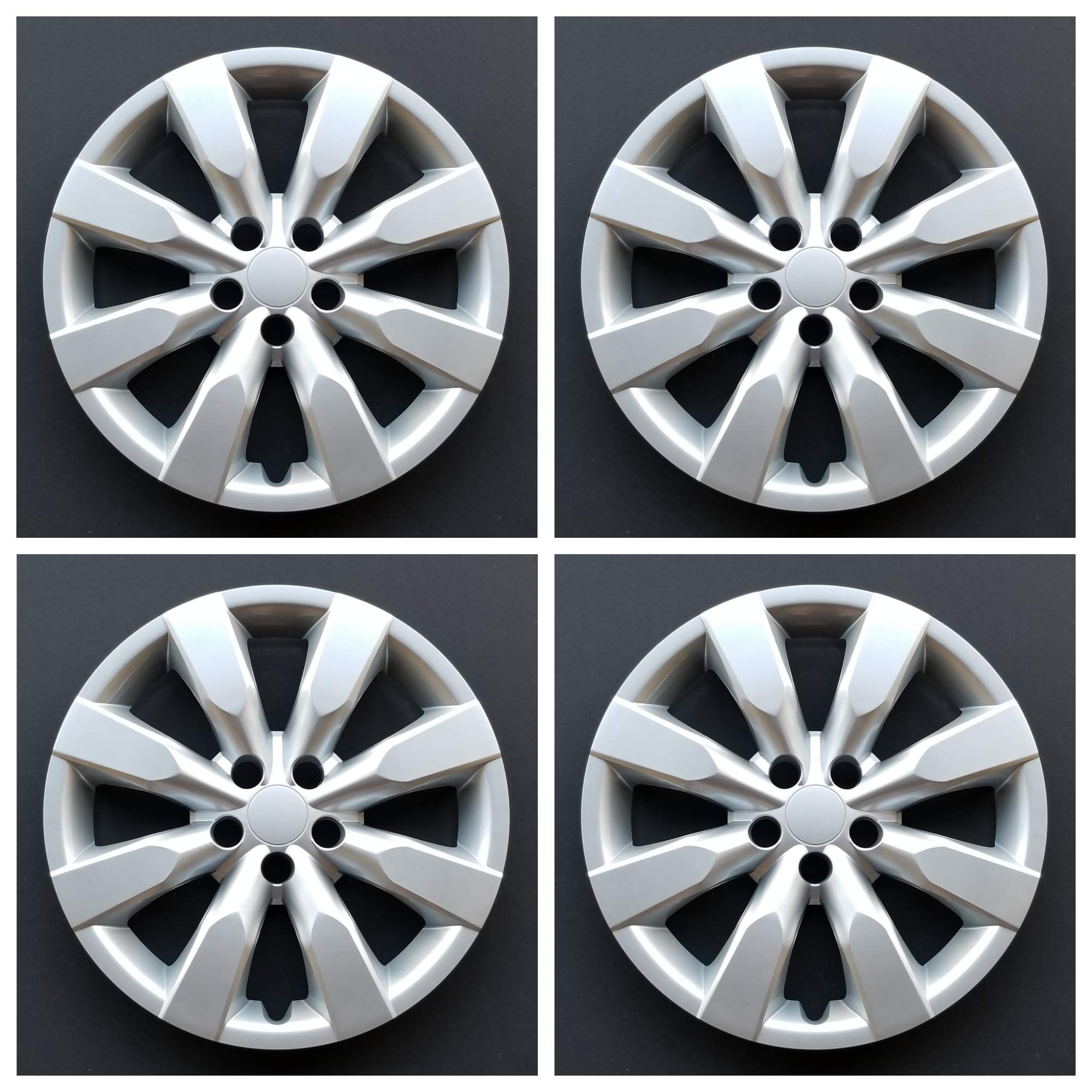 New Wheel Covers Replacements Fits 2014-2018 Toyota Corolla ; 16 Inch; 8 Spoke; Silver Color; Plastic; Set Of 4; Standard Leg