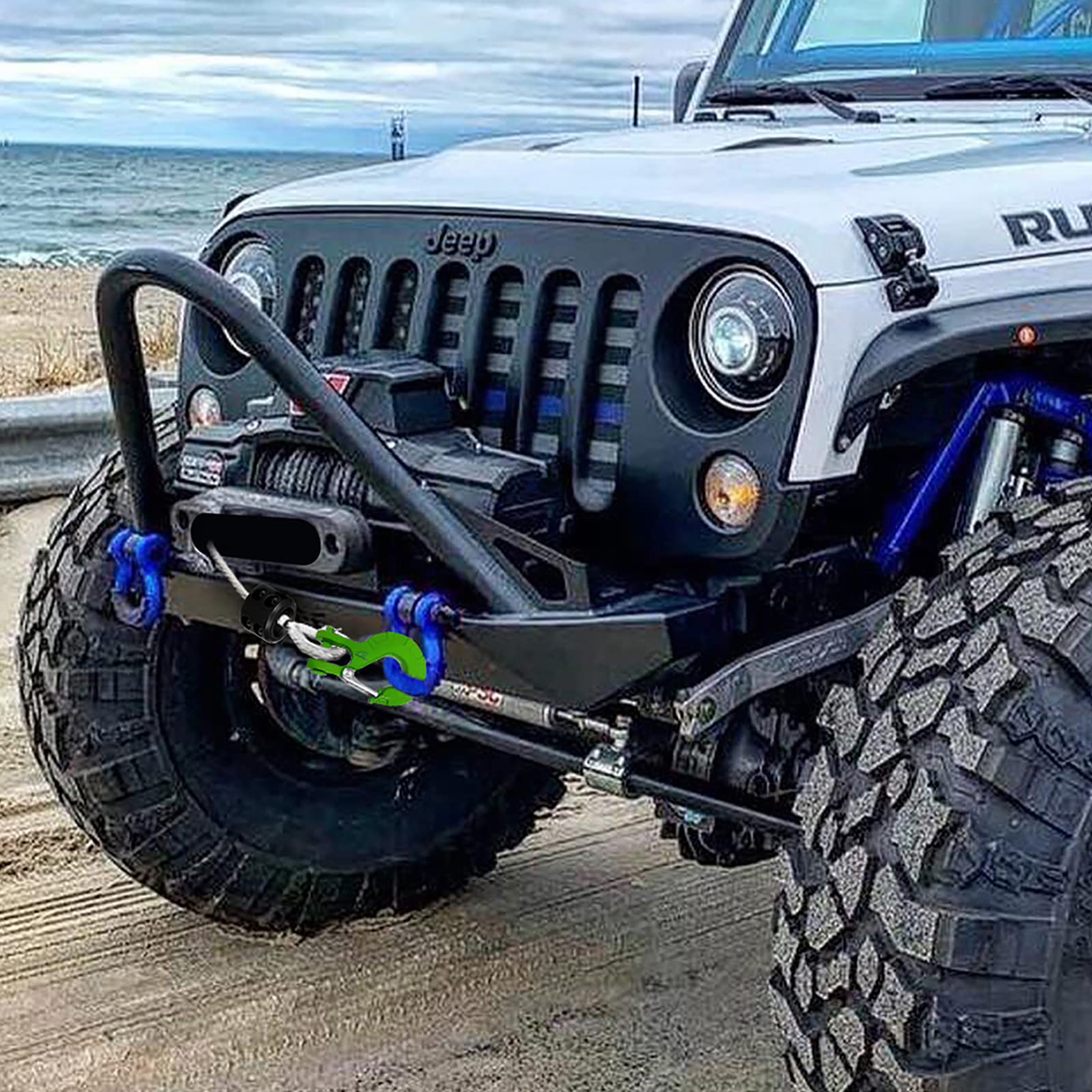 Autobots Upgrade Heavy Duty Winch Hook Forged Steel 3/8' Grade 70 Safety Latch Winch Cable Hook Stopper & Clevis Slip Winch Hook Sets, Max 35,000 Lbs,Green