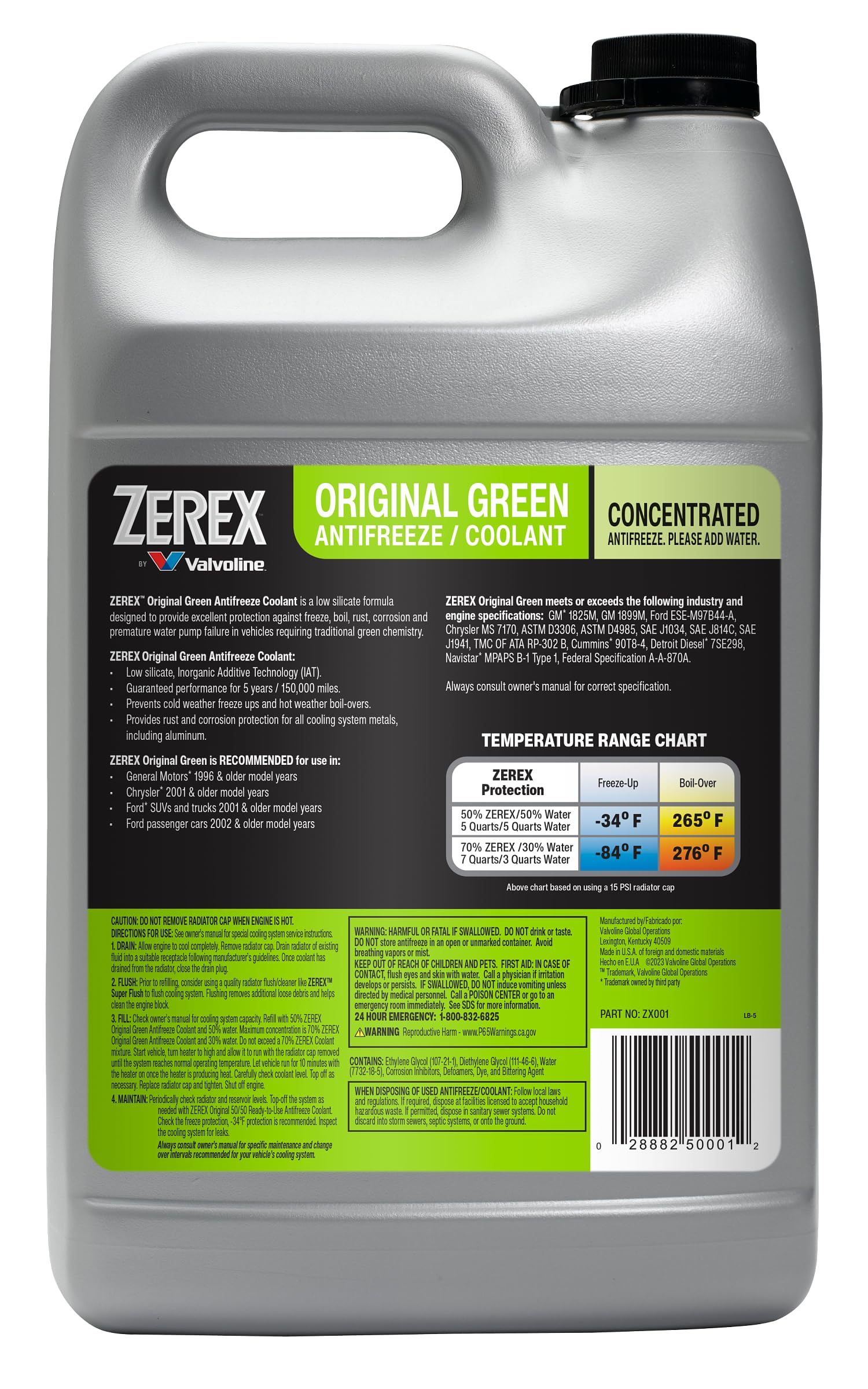 Zerex Original Green Low Silicate Concentrate Antifreeze/Coolant 1 Ga, 128 Fl Oz (Pack Of 1)