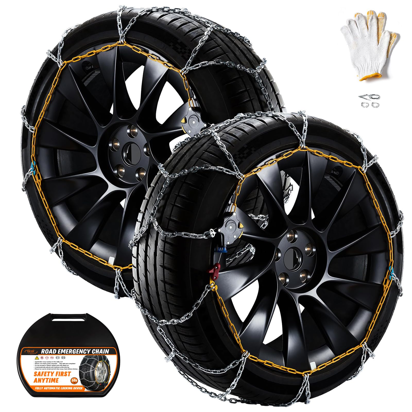 DEDC Snow Chains for SUV Tire Chains Compatible with Tesla MODEL Y Car 1 Min Quick Fit Chainsaw Reusable Universal Emergency Tra