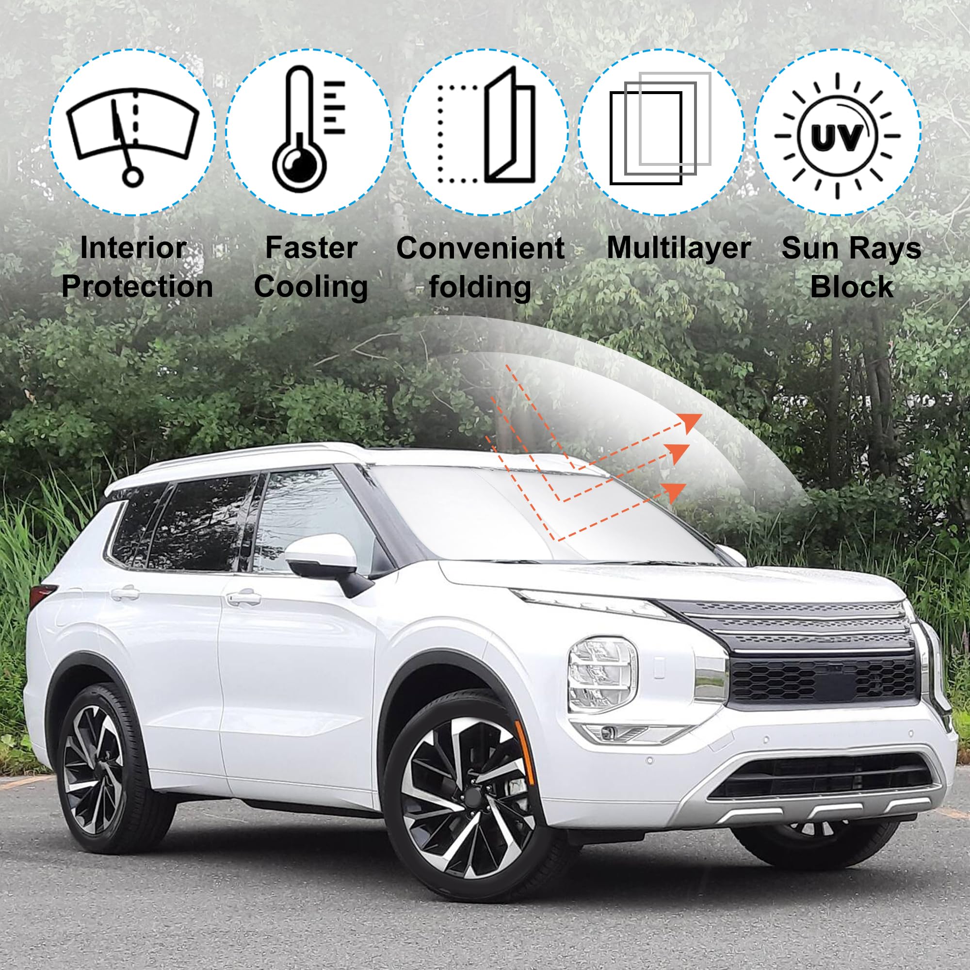 Yycke Windshield Sun Shade Accessories Compatible With Mitsubishi Outlander 2022-2025(Not For Outlander Sport) Foldable Sunshade
