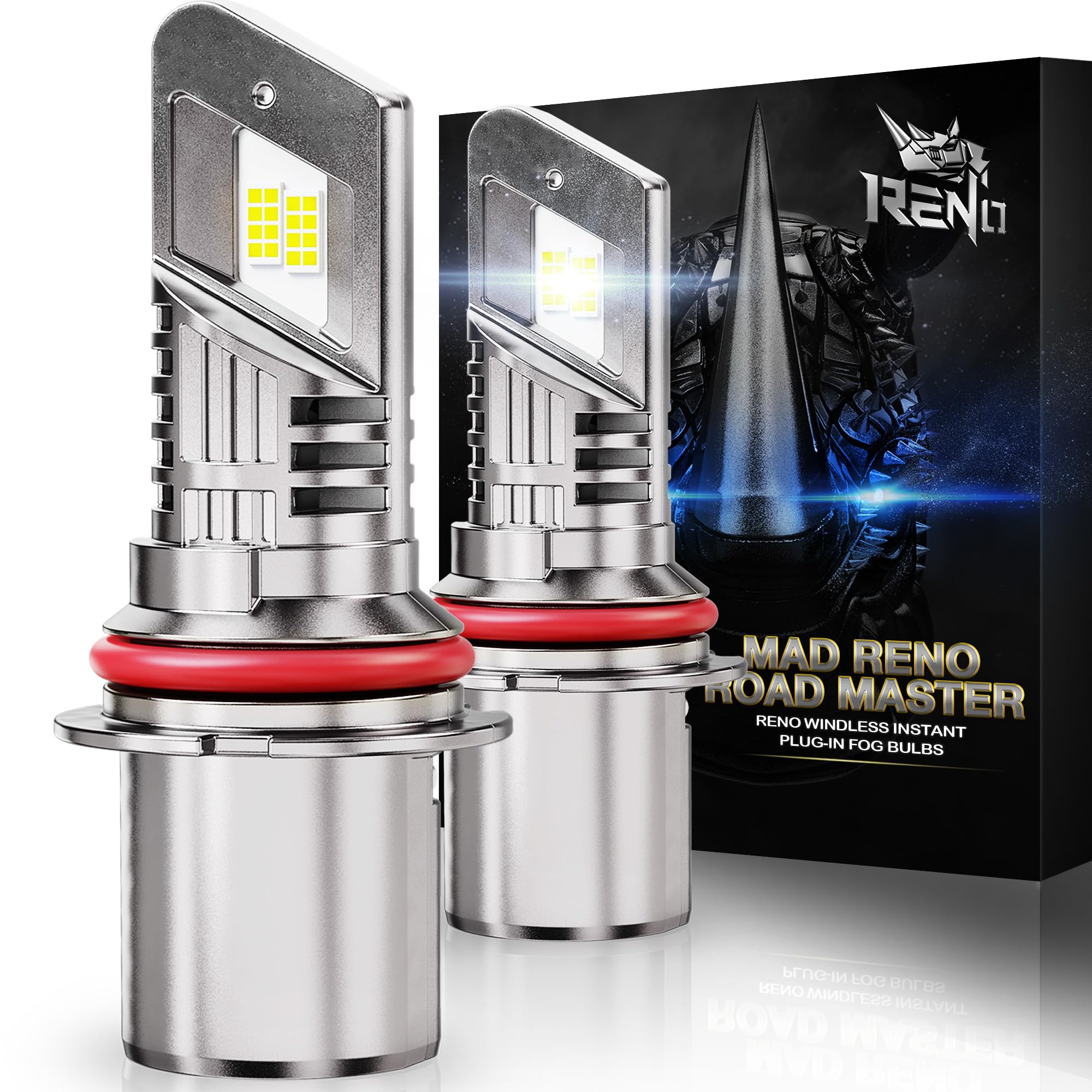 Reno 9007 Bulb,9007 Fog Light Bulbs 6000K White Lights Cool Fan Fanless In Line Car Fog Bulb Plug-N-Play, Pack Of 2