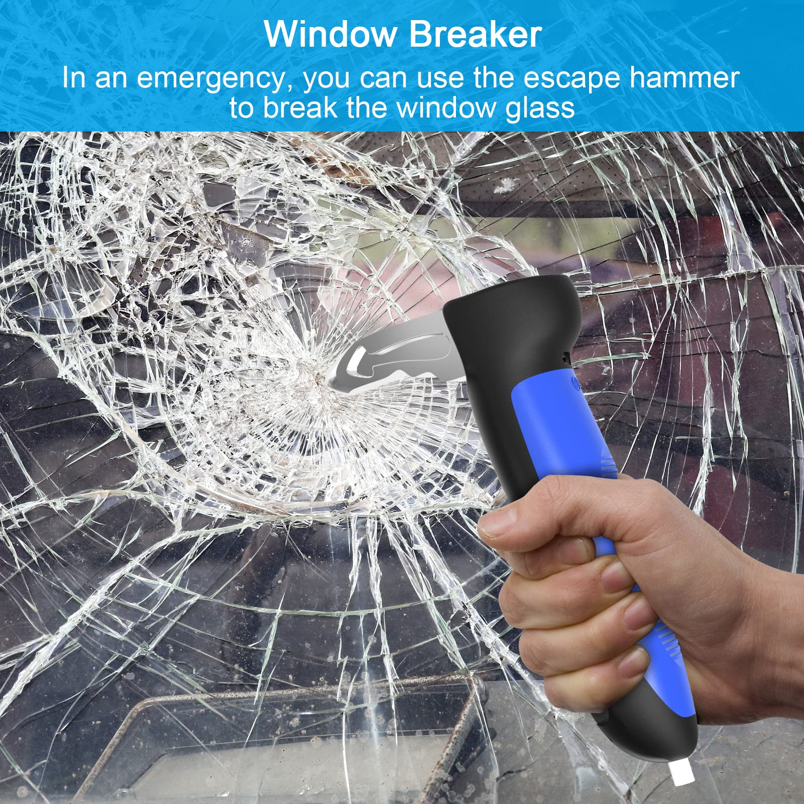 Byojia 5 In 1 Vehicle Support Handles, Elderly Portable Automotive Door Assist Handles Multifunction Car Handle With Led Flashlight Seatbelt Cutter And Window Breaker For Elderly And Handicapped Blue