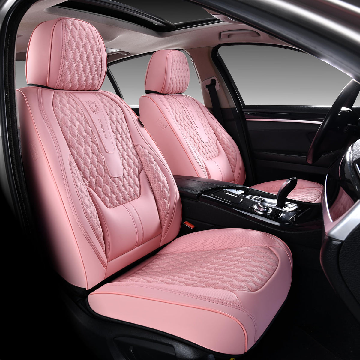 Coverado Seat Covers Front Seats, Pink Car Seat Cover with Lumbar Support, Waterproof Car Seat Cushion, Front Car Seat Covers Le