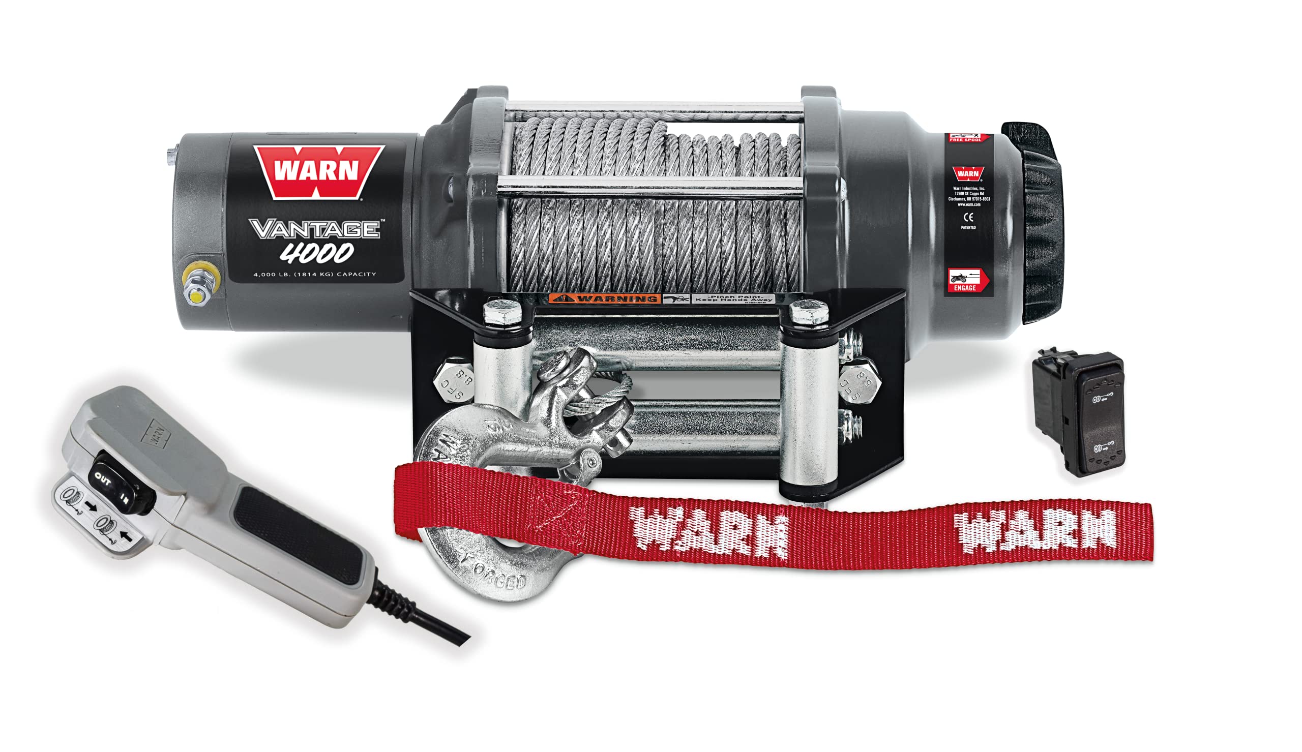 WARN Vantage 4000 Winch - 4000 lb. Capacity, 55 of 7/32 Wire Rope, Roller Fairlead, Wired Remote Control, Weather-Sealed, for A