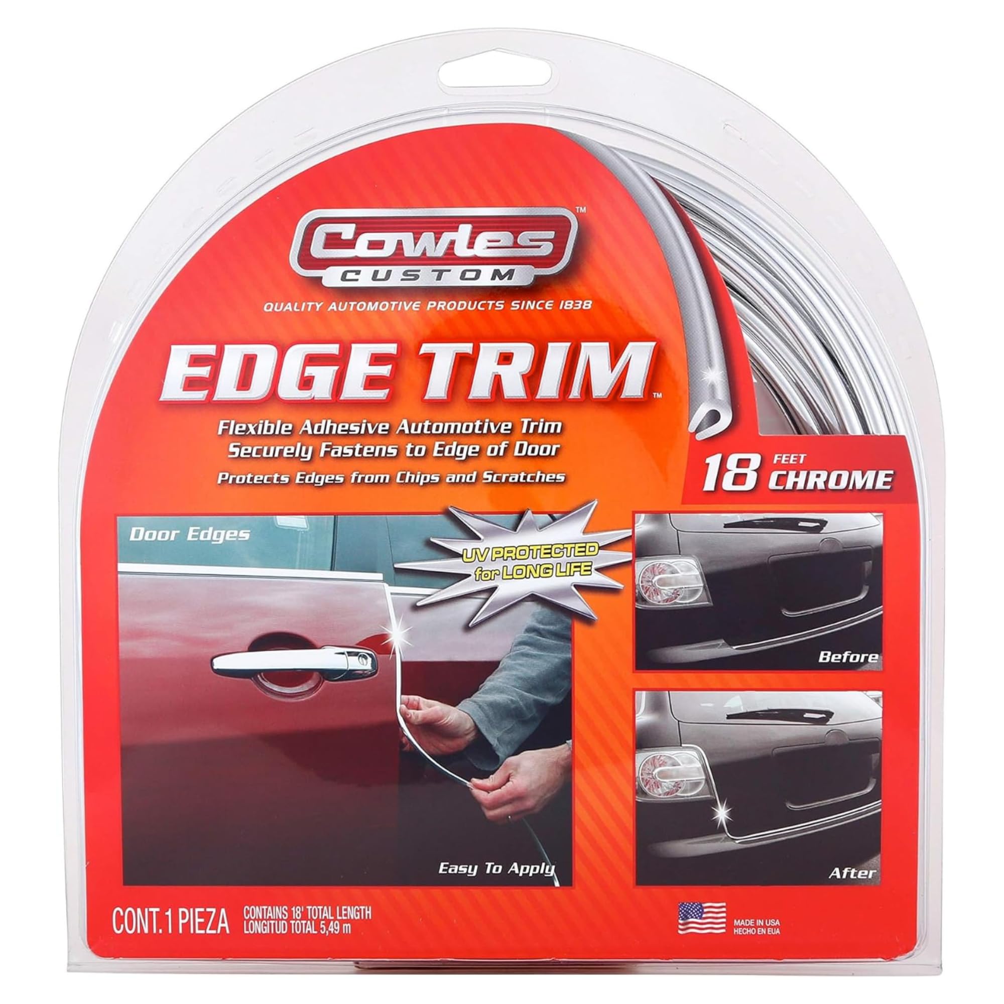 Cowles Custom - Enhanced 18ft Chrome U-Channel Edge Guard Trim, 18feet Rubber Bumper Protector accessory, Door Guard for Cars, T