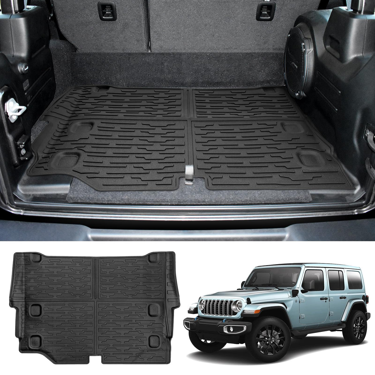 JTYZSM Rear Cargo Mat for 2021-2025 Jeep Wrangler JL 4XE Cargo Liners All Weather TPE Protection Anti-Slip Trunk Mat for 2021 20