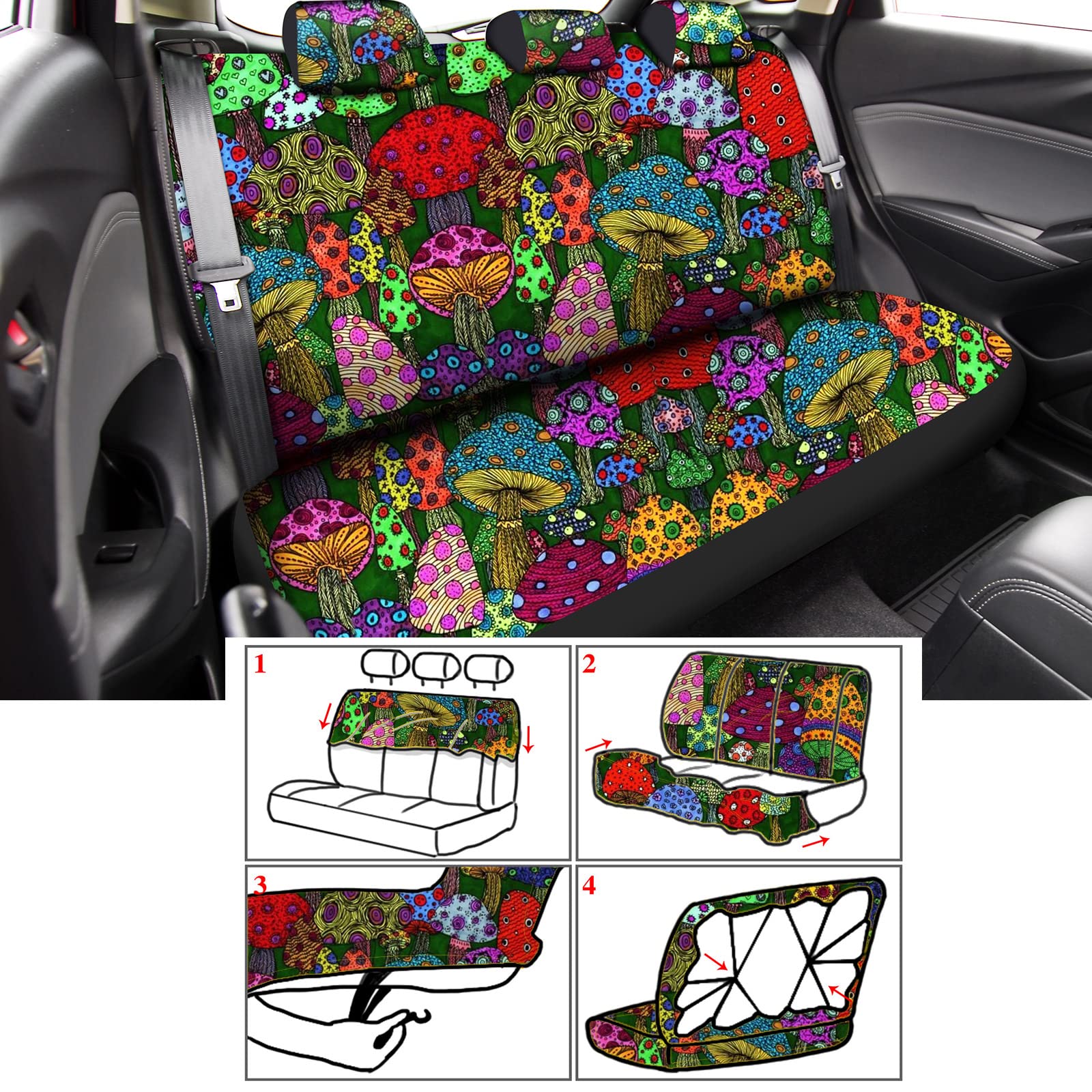 Fabbay 26 Pcs Mushroom Car Seat Covers Set with Seats Protectors Steering Wheel Cover Seat Belt Cover Floor Mat Armrest Cushion