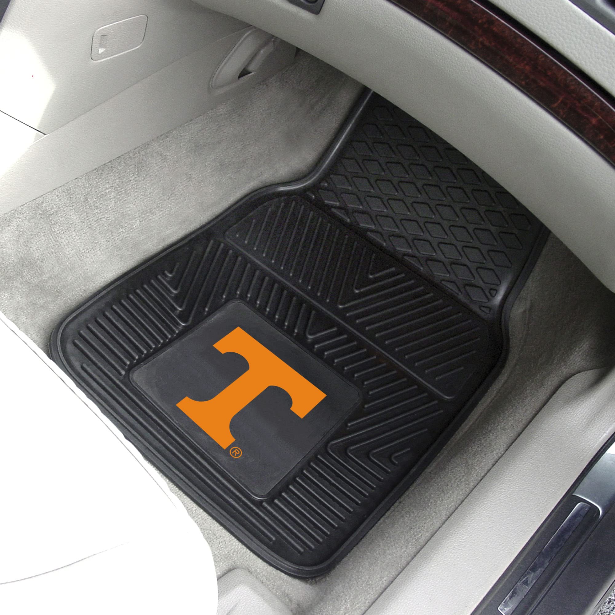 FANMATS 39384 University of Tennessee 4-pc Vinyl Car Mat Set | Black | Front & Rear Car Mats | T Primary Logo