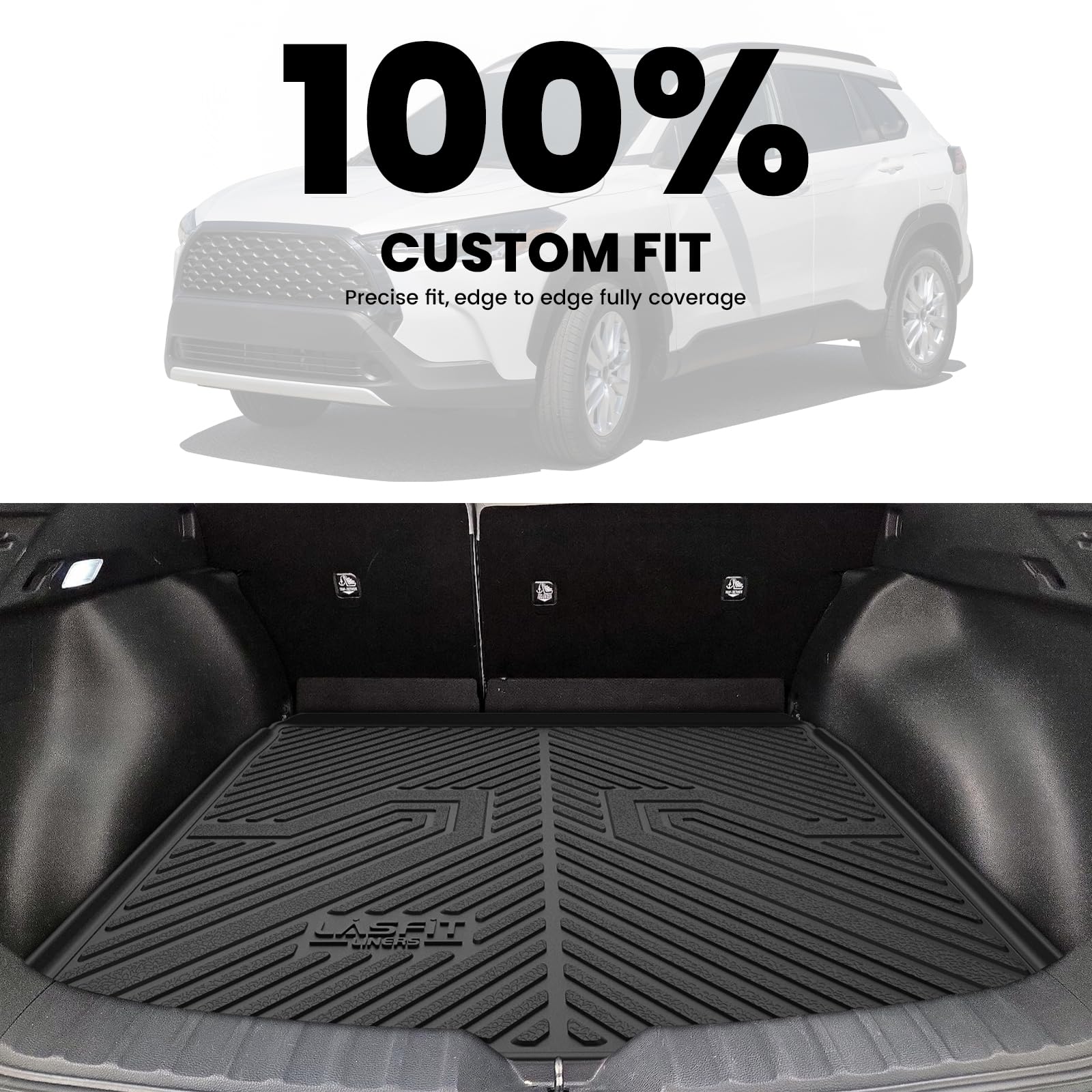 LASFIT Cargo Mat for Toyota Corolla Cross 2022-2025(Fit AWD Not Fit FWD), Custom Fit All-Weather TPE Rubber Trunk Mat for Toyota