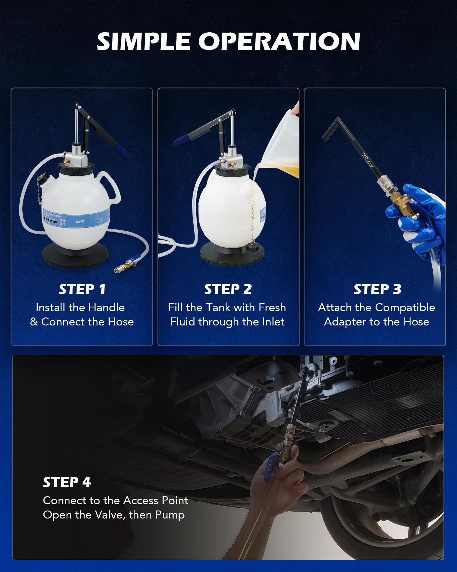 Orion Motor Tech 7.5L Transmission Fluid Pump, 2 Gallon Manual ATF Refill Kit Transmission Fluid Hand Pump Automotive, Transmission Fluid Transfer Pump, Transmission Fill Pump with 15 ATF Adapters