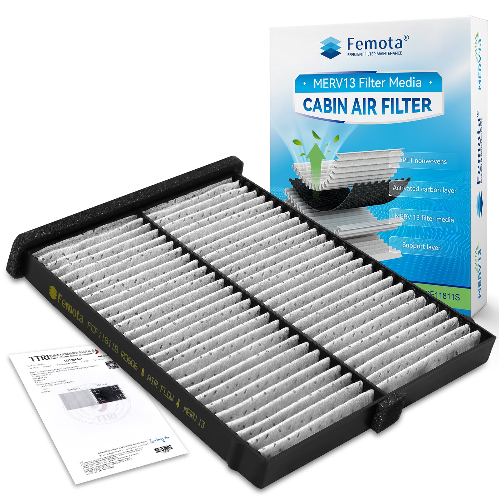 Femota Tested MERV 13 Cabin Air Filter with Activated Carbon, CF11811 for Mazda 3 (2014-2018), Mazda 6 (2014-2021), Mazda CX5 (2
